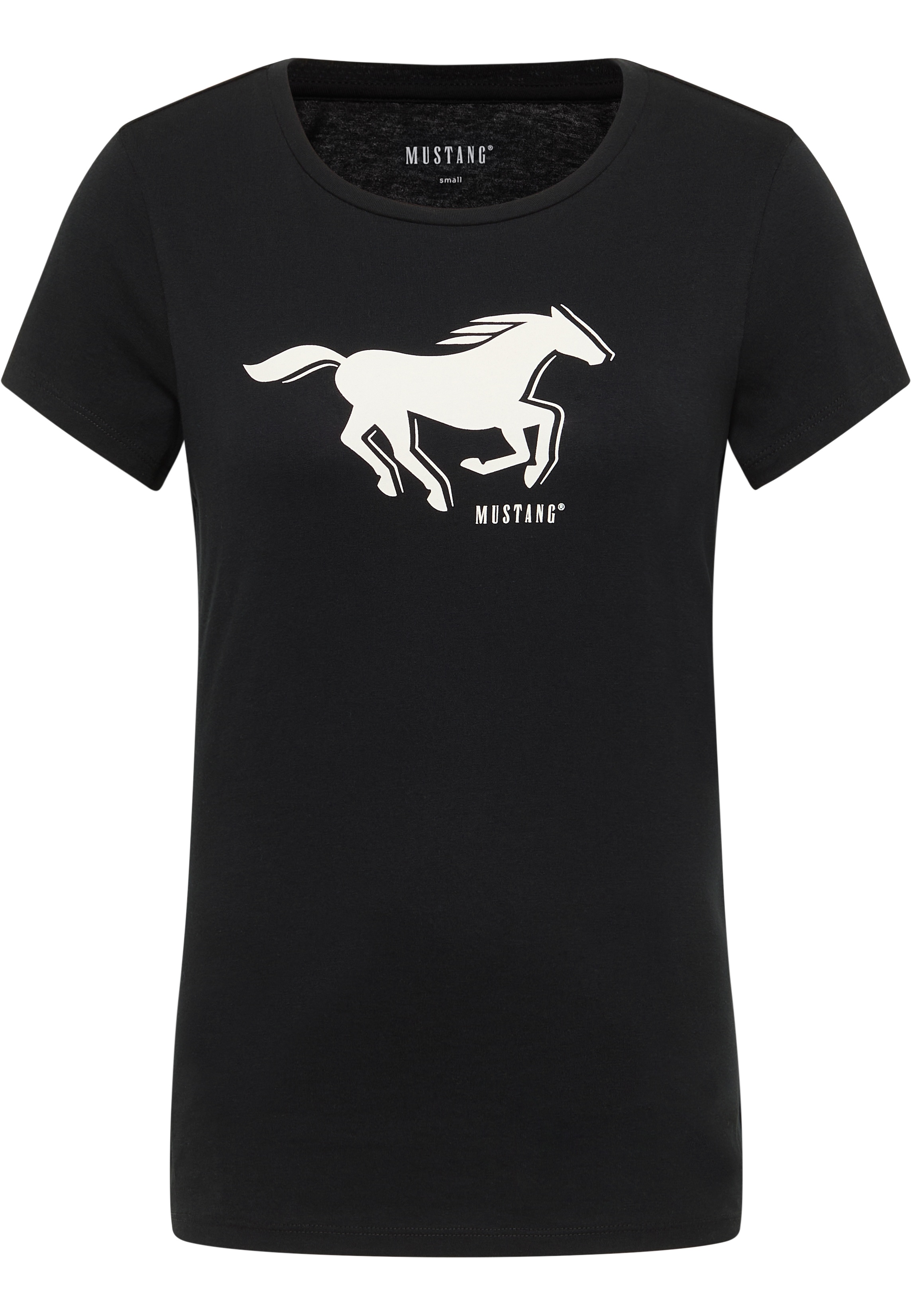 T-Shirt, Kurzarm, Schwarz, Pferd Logo, Mustang