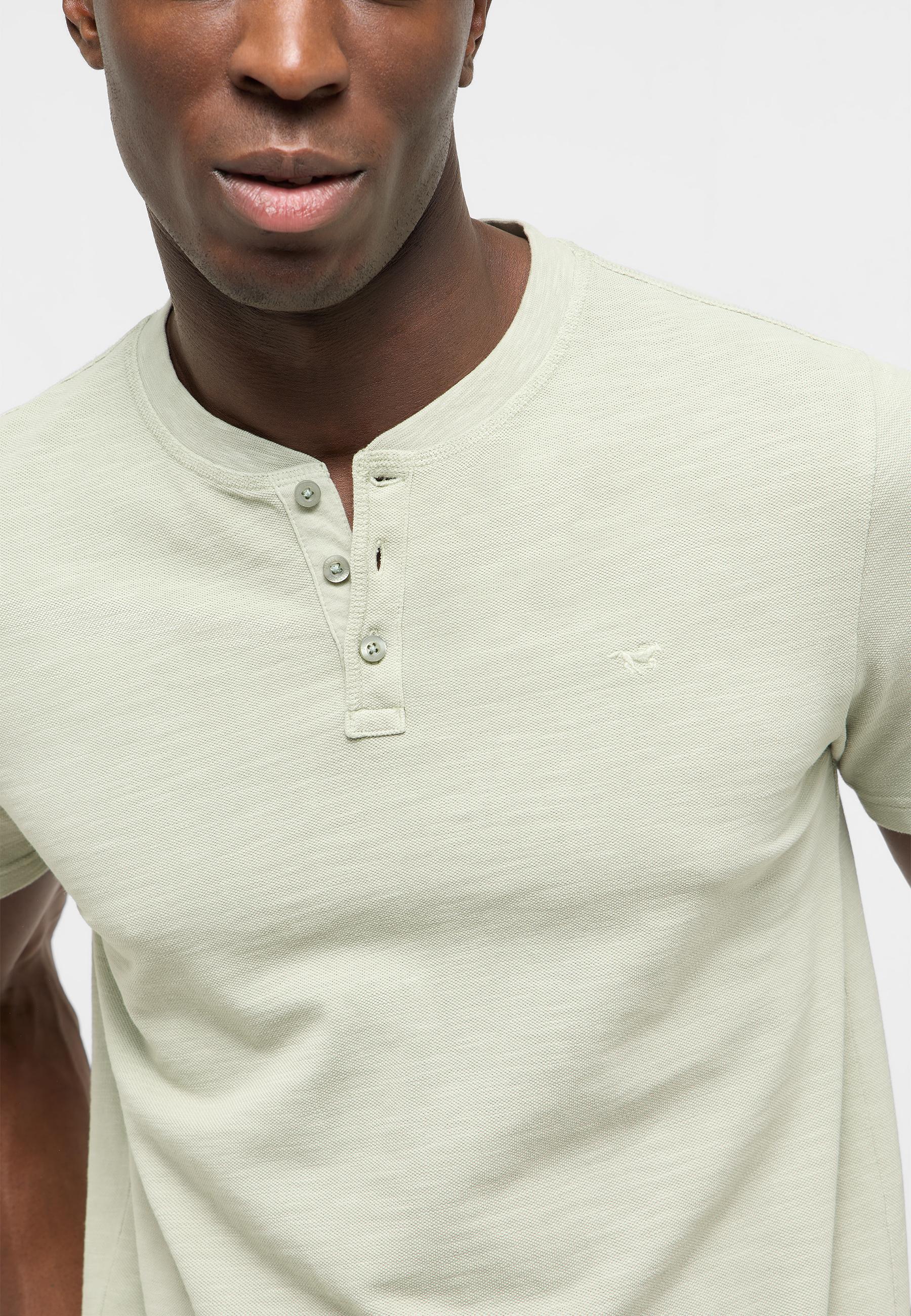 Henley-T-Shirt, Knopfleiste, Kurzarm, Baumwolle, Beige