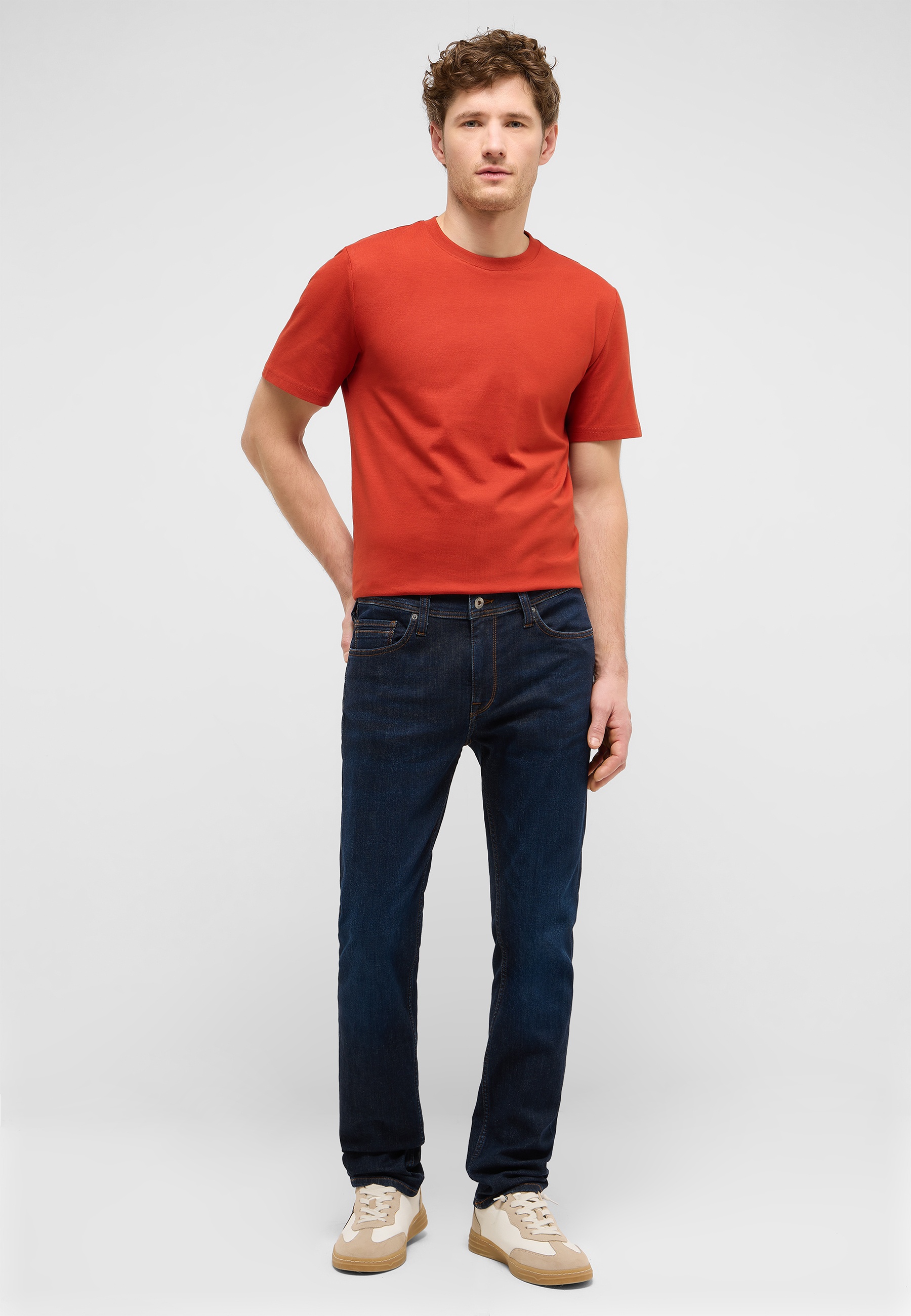 t-shirt, kurzärmlig, orange, herren, jeans