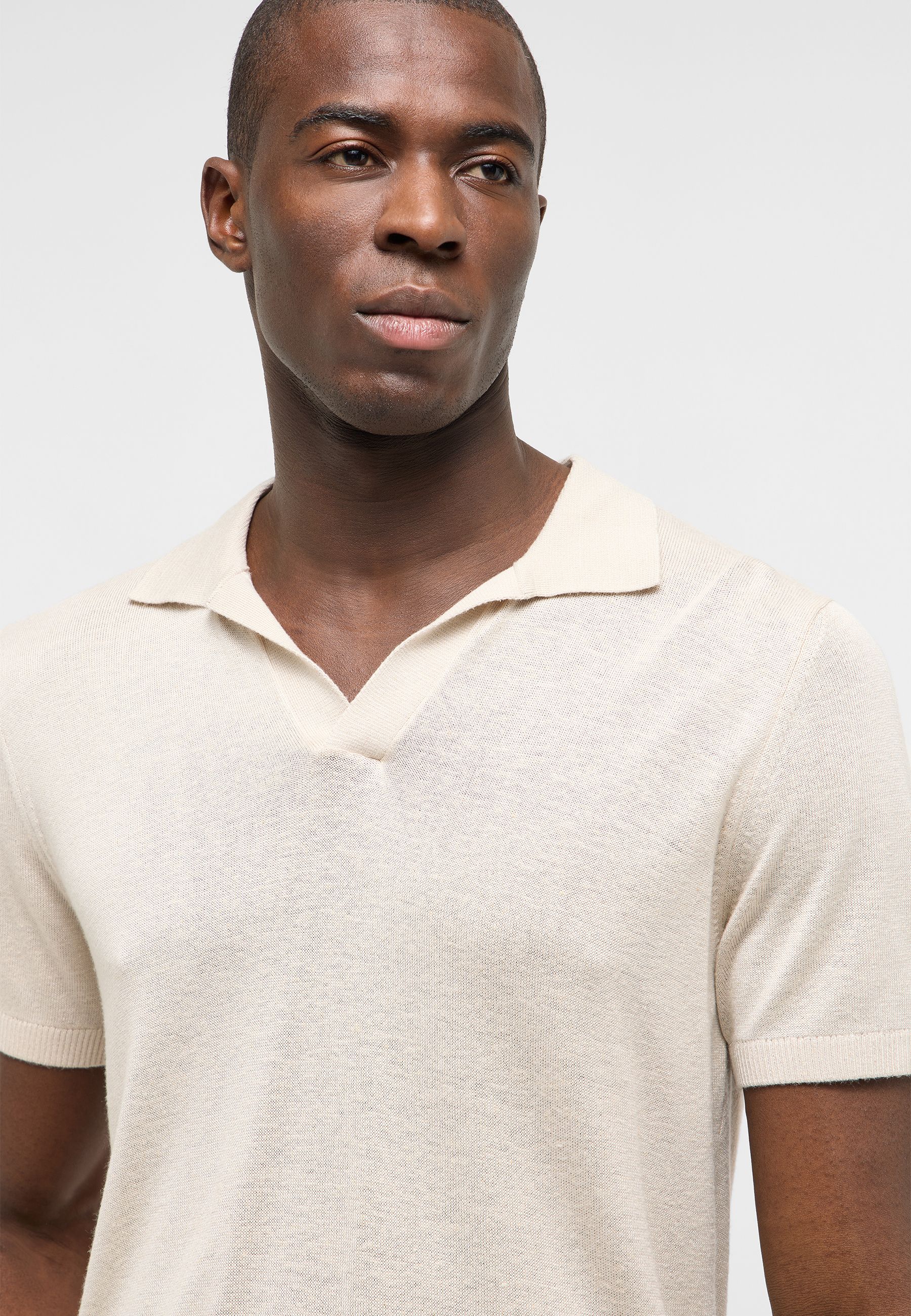 Polohemd, Beige, Knit-Textur, Kurzarm, Pulloveroptik