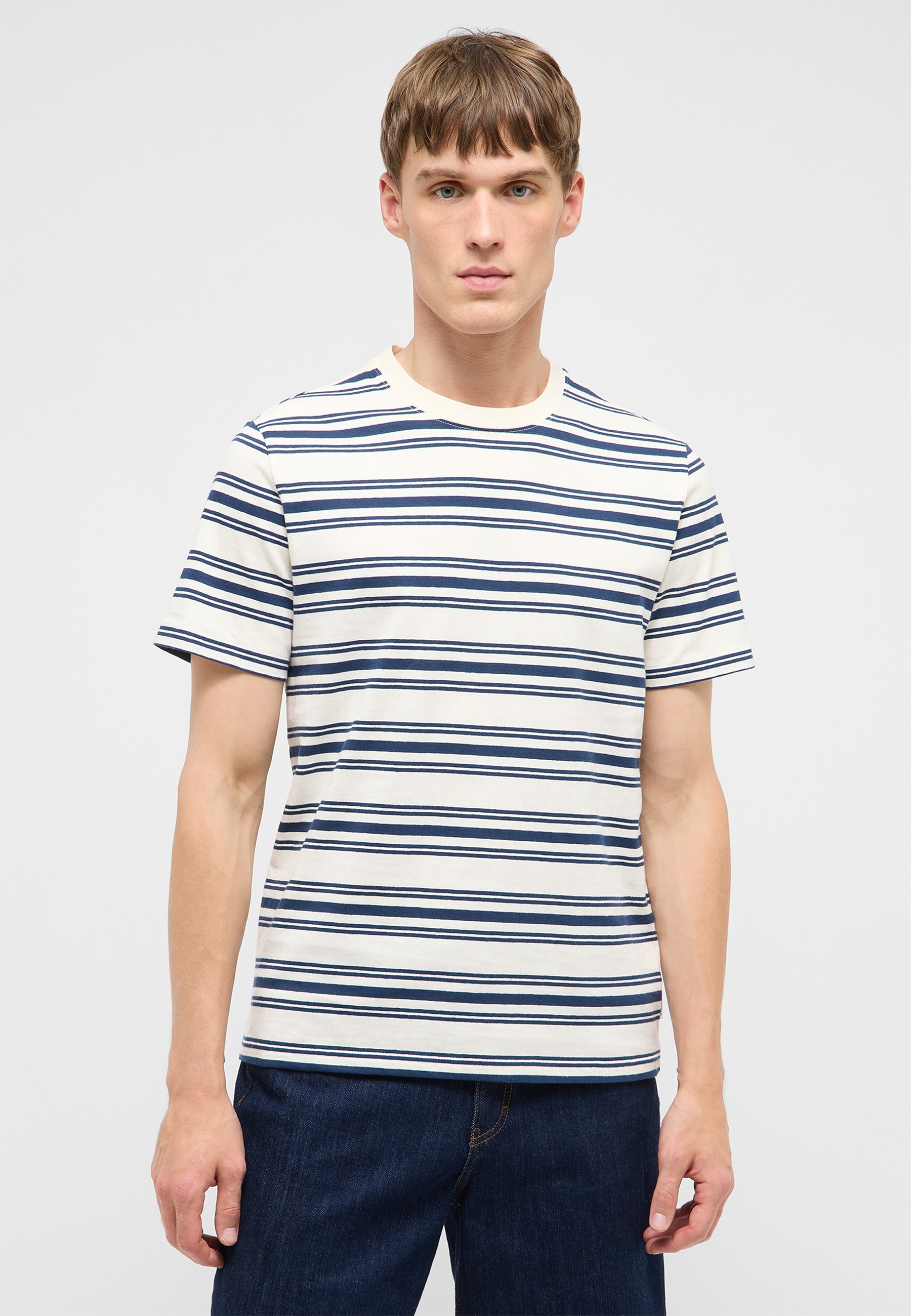 T-Shirt, Streifen, Rundhals, Kurzarm, Baumwolle