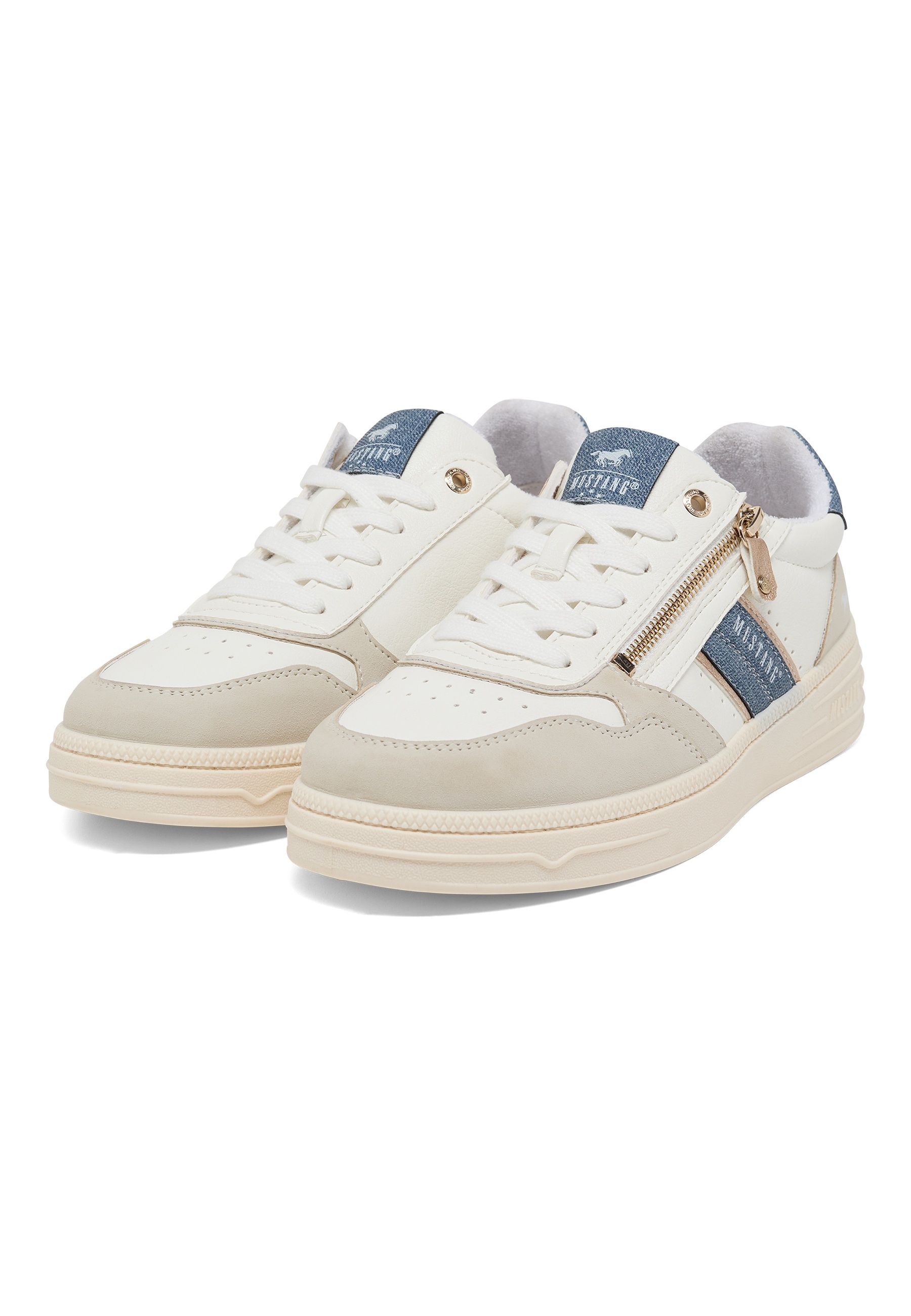 Sneaker, Schnürschuhe, Seitlicher Reißverschluss, Beige Akzent, Gummisohle