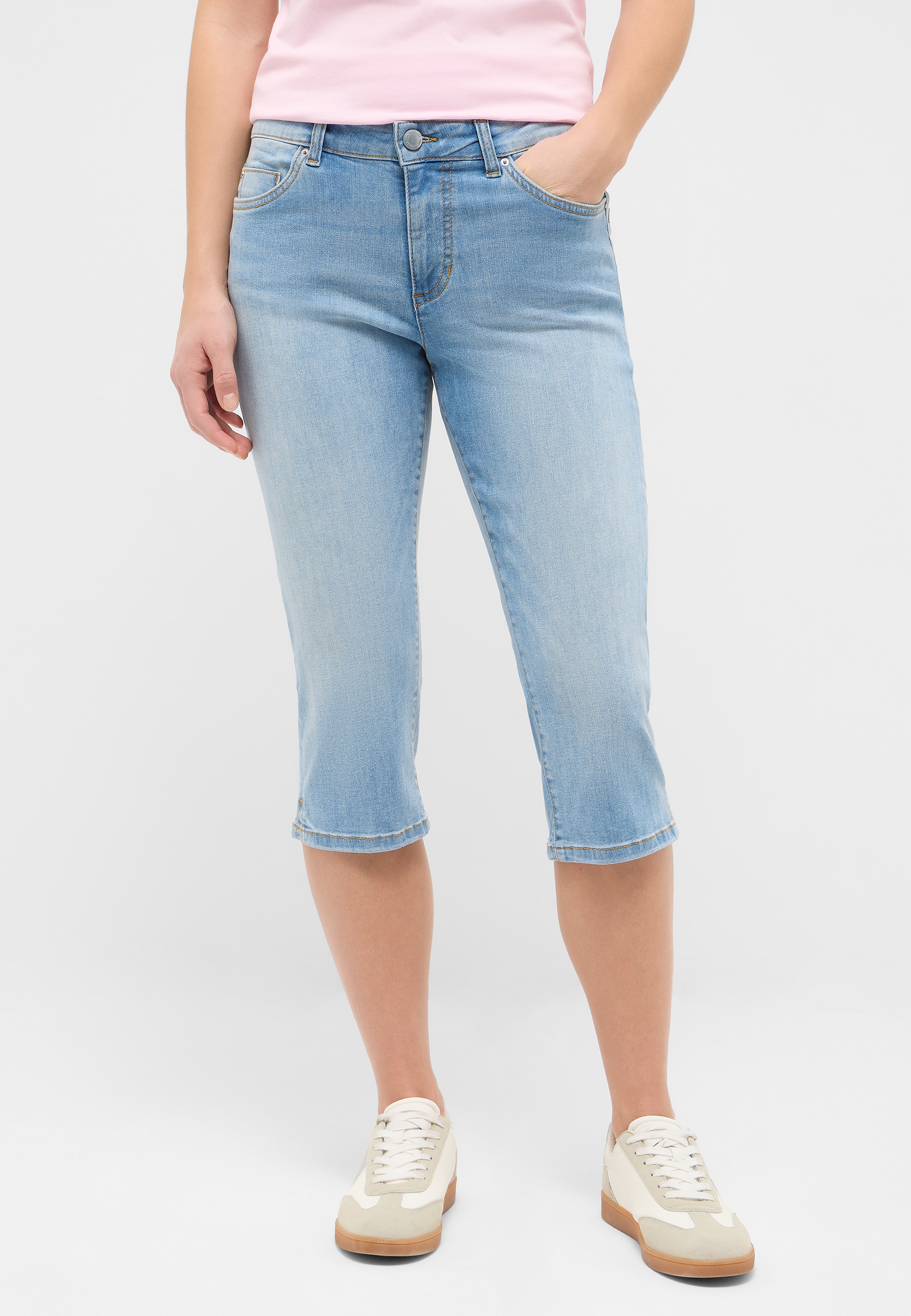 Jeans, Caprihose, Light Wash, Hose, Stoffhosen-Jeans