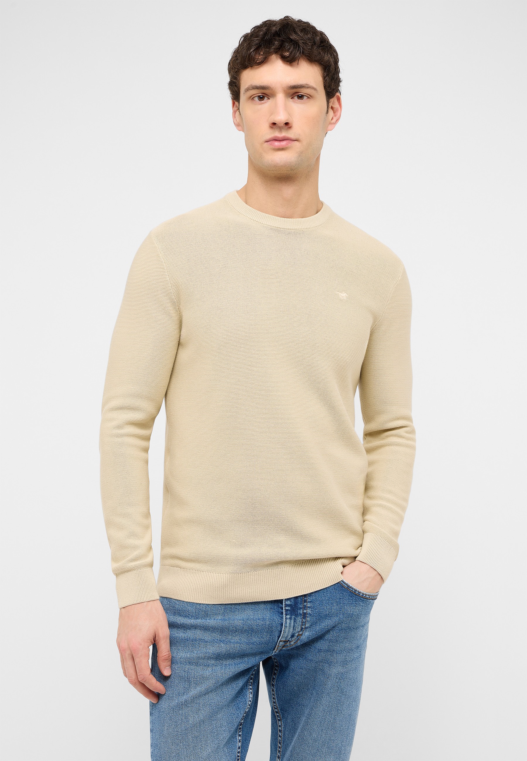 beige Pullover, Rundhals, Strickpullover, Langarmshirt, casual Oberteil