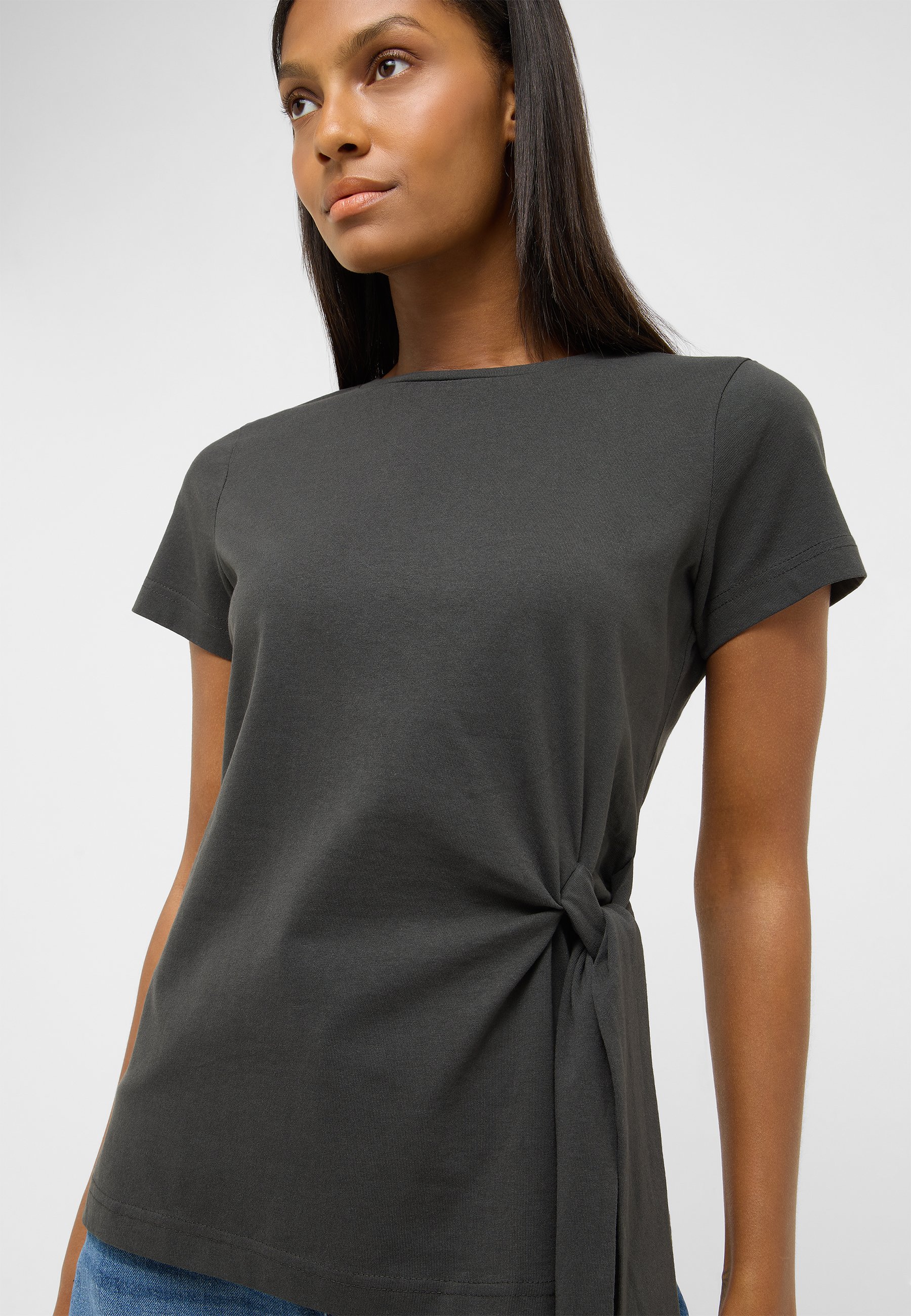 t-shirt, kurzarm, Knotendetails, Unifarben, grau
