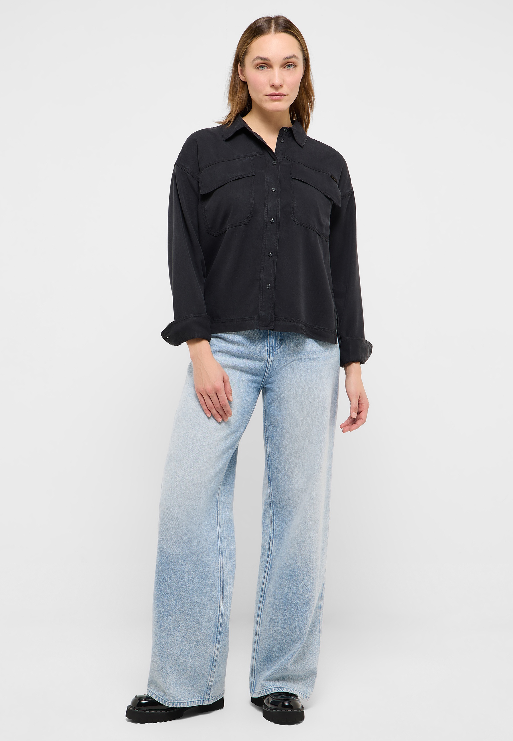 Hosen, Bluse, Jeans, Langarm, Hemd