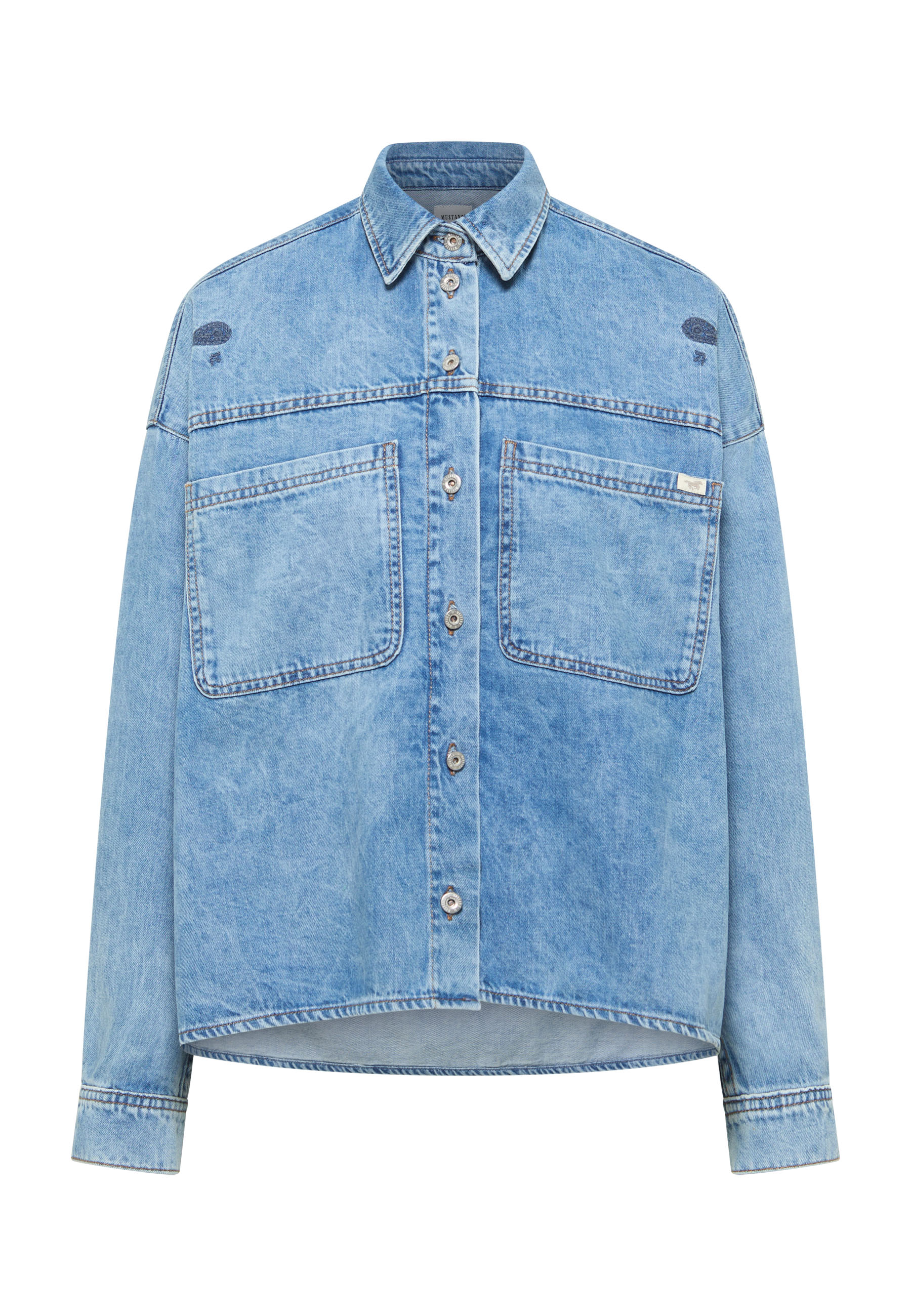 Denim, Denimshirt, Blau, Knopfleiste, Taschen