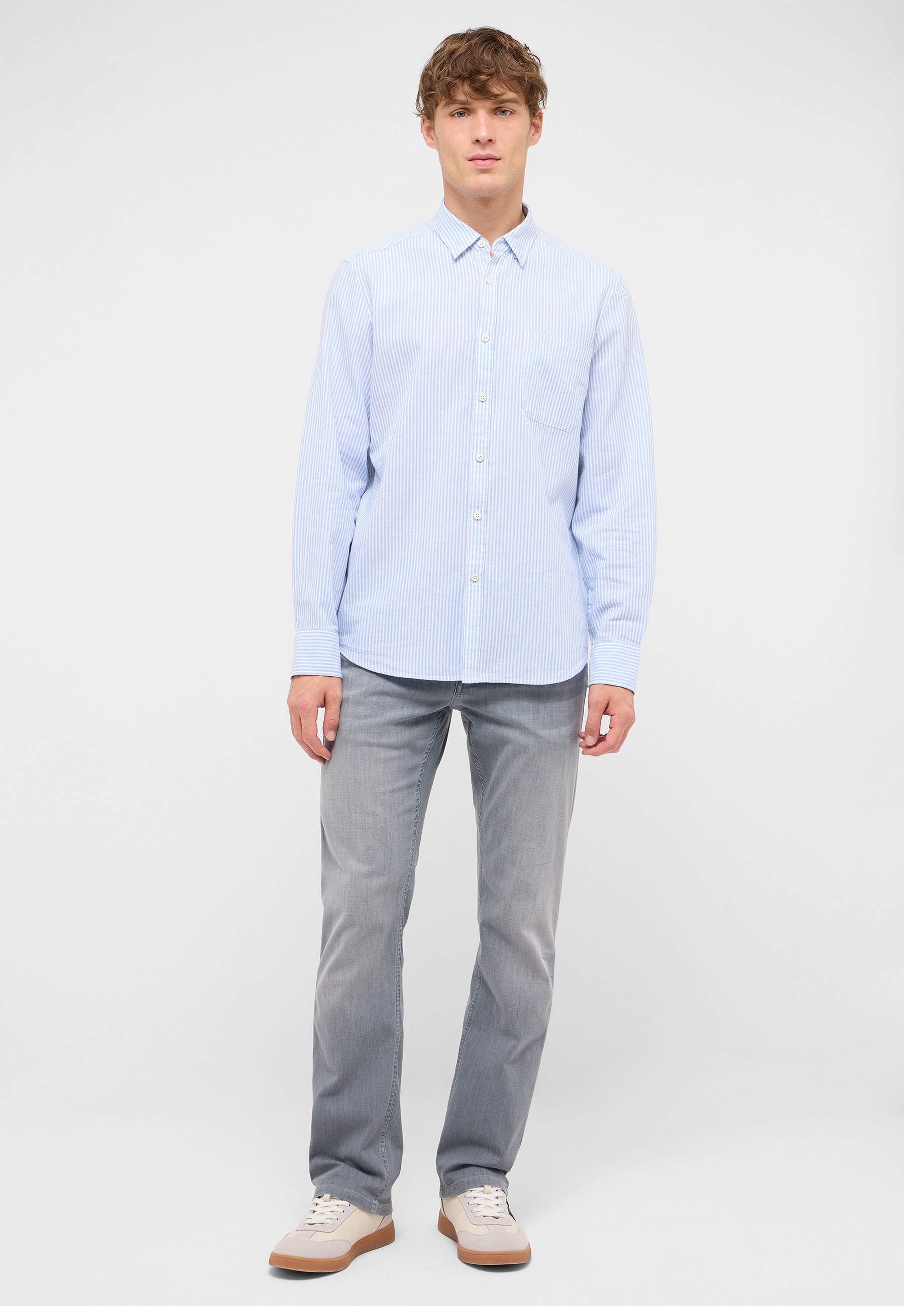 shirt, gestreift, blau, langarm, Knopfleiste