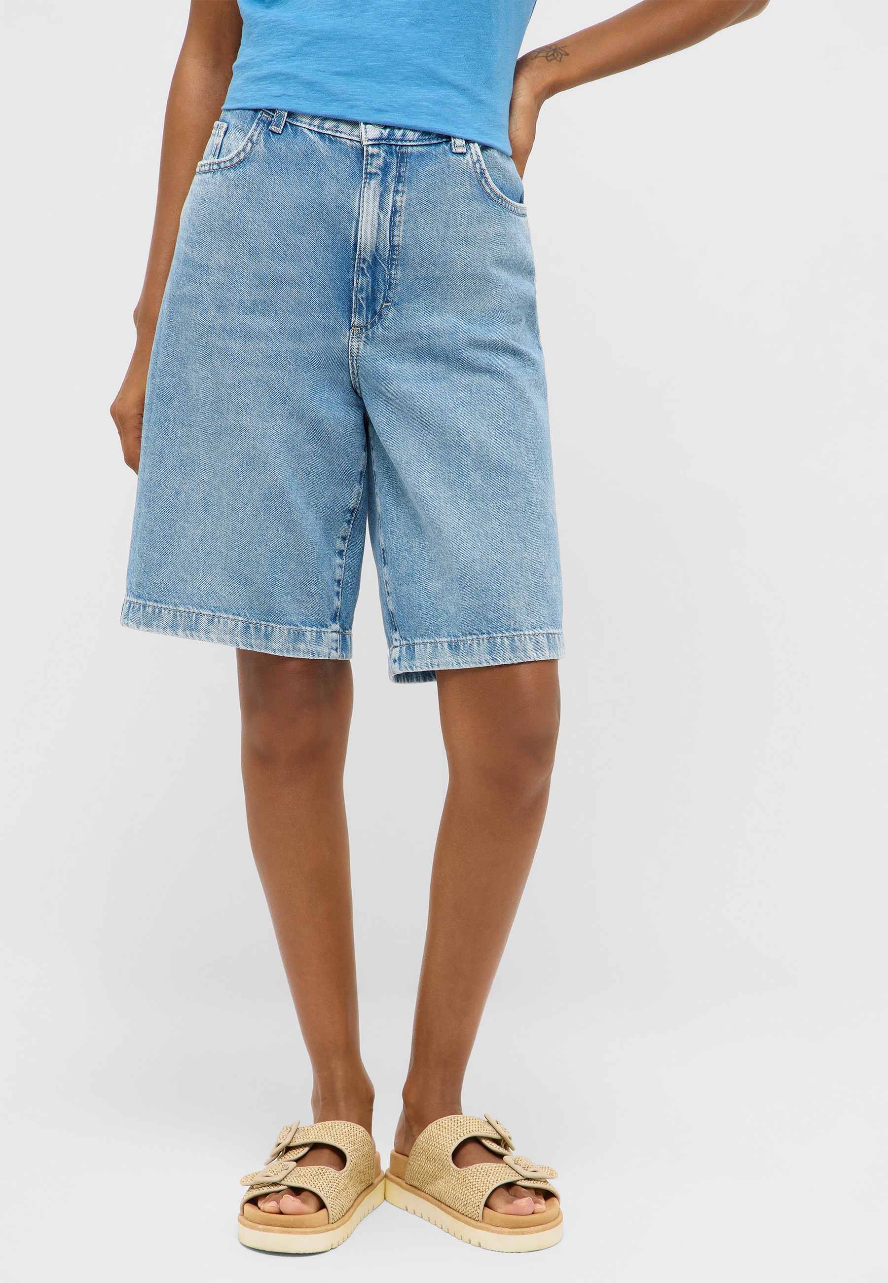 Jeansshorts, Denim, Mid-Rise, Loose Fit, Plain Blau