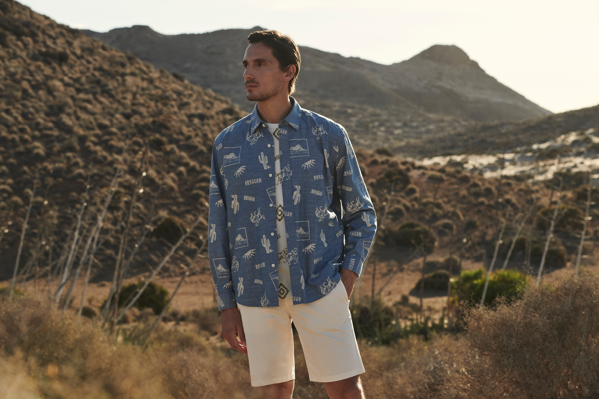 Hemd, Hemdjacke, Leinenoptik, Kakteen-Print, Shorts