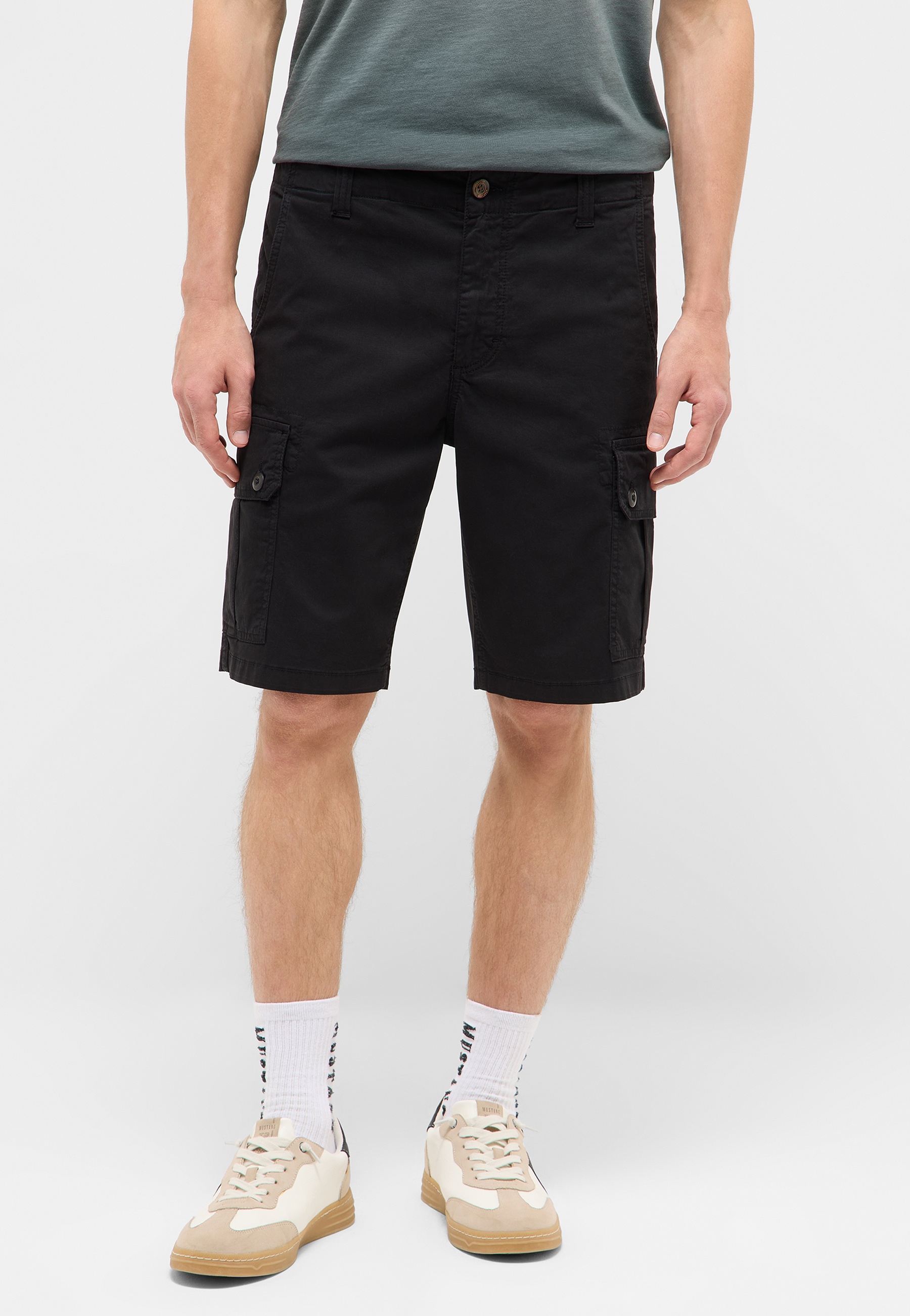 shorts, cargo shorts, schwarz, Knie-Länge, Taschen