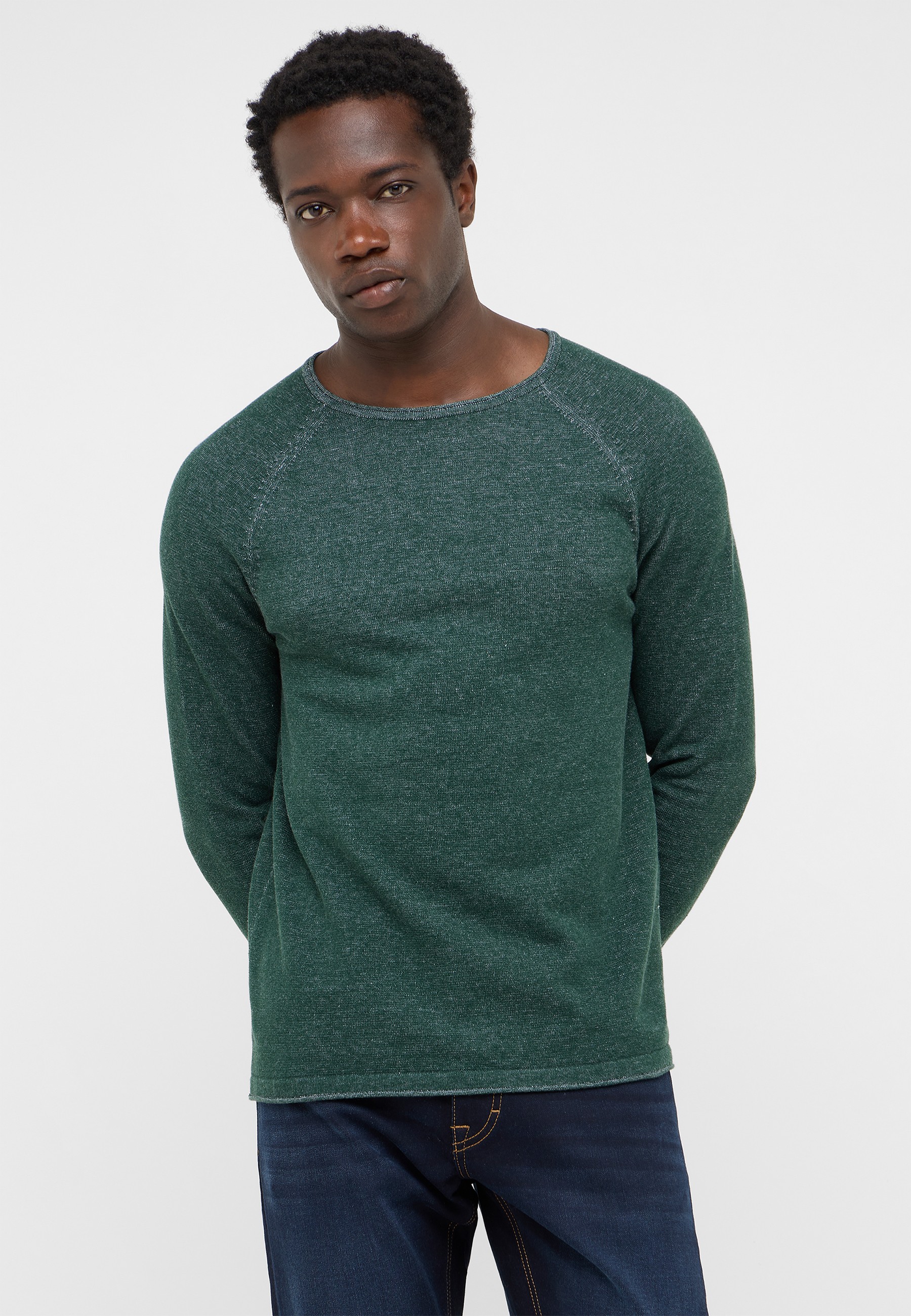 grün, Pullover, Rundhals, Langarm, Strickware