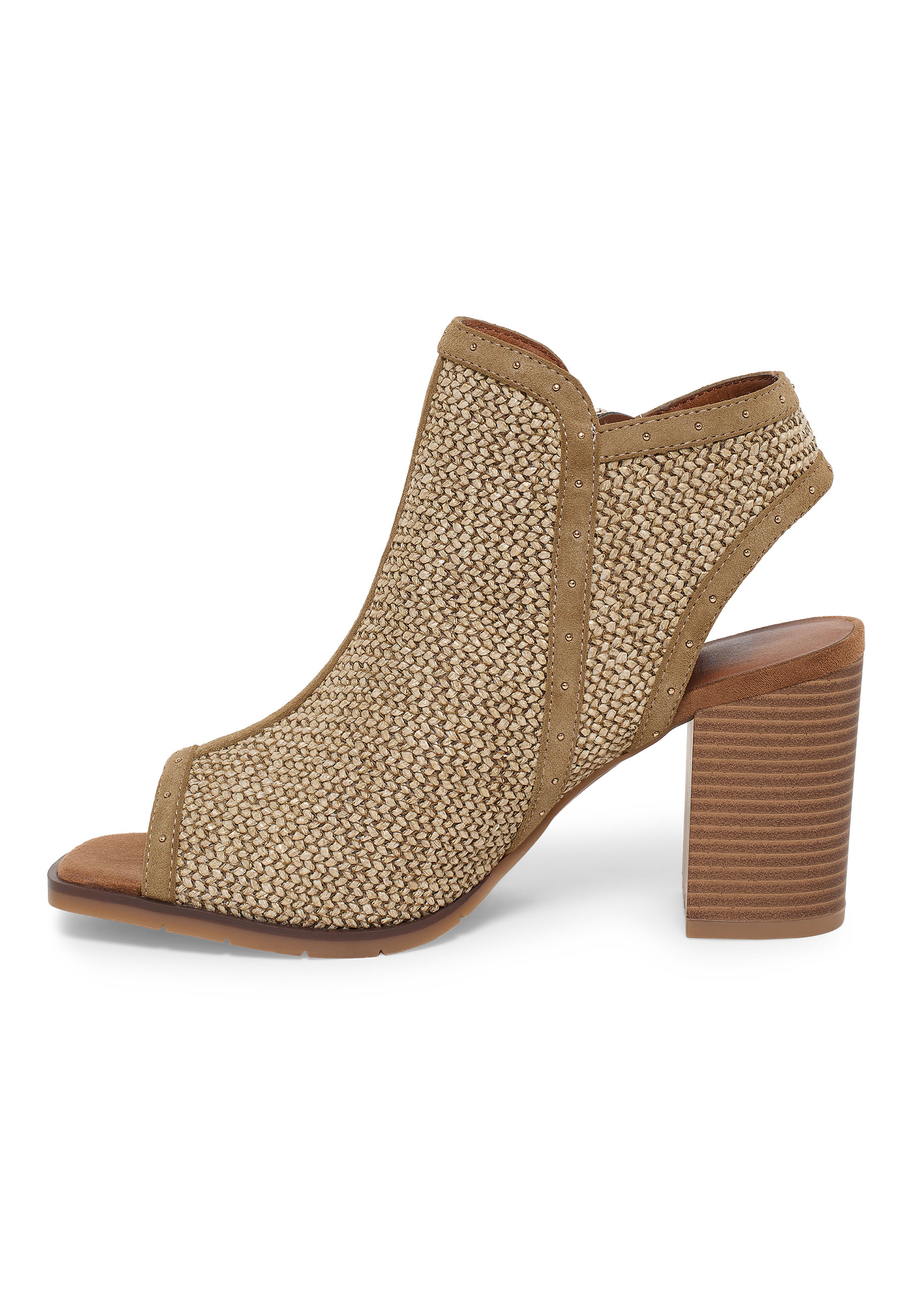 Woven sandal, Block heel, Open toe, Ankle bootie, Beige woven