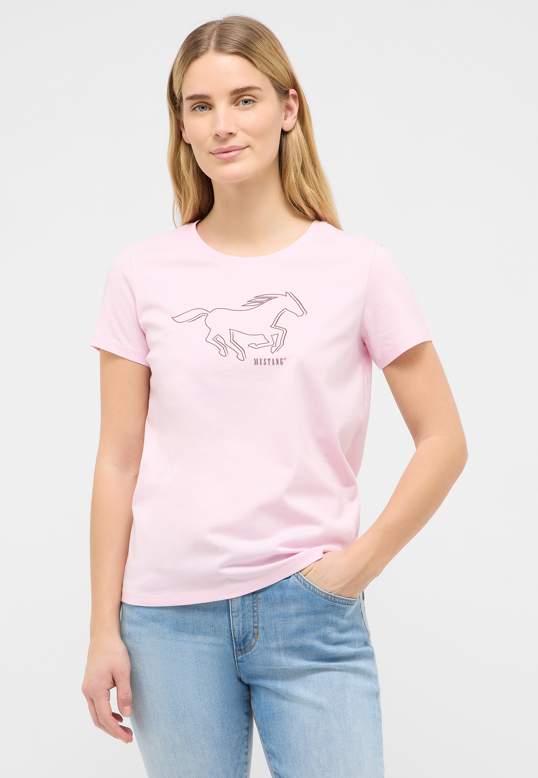 T-Shirt, Rosa, Pferd Logo, Kurzarm, Baumwollmischung