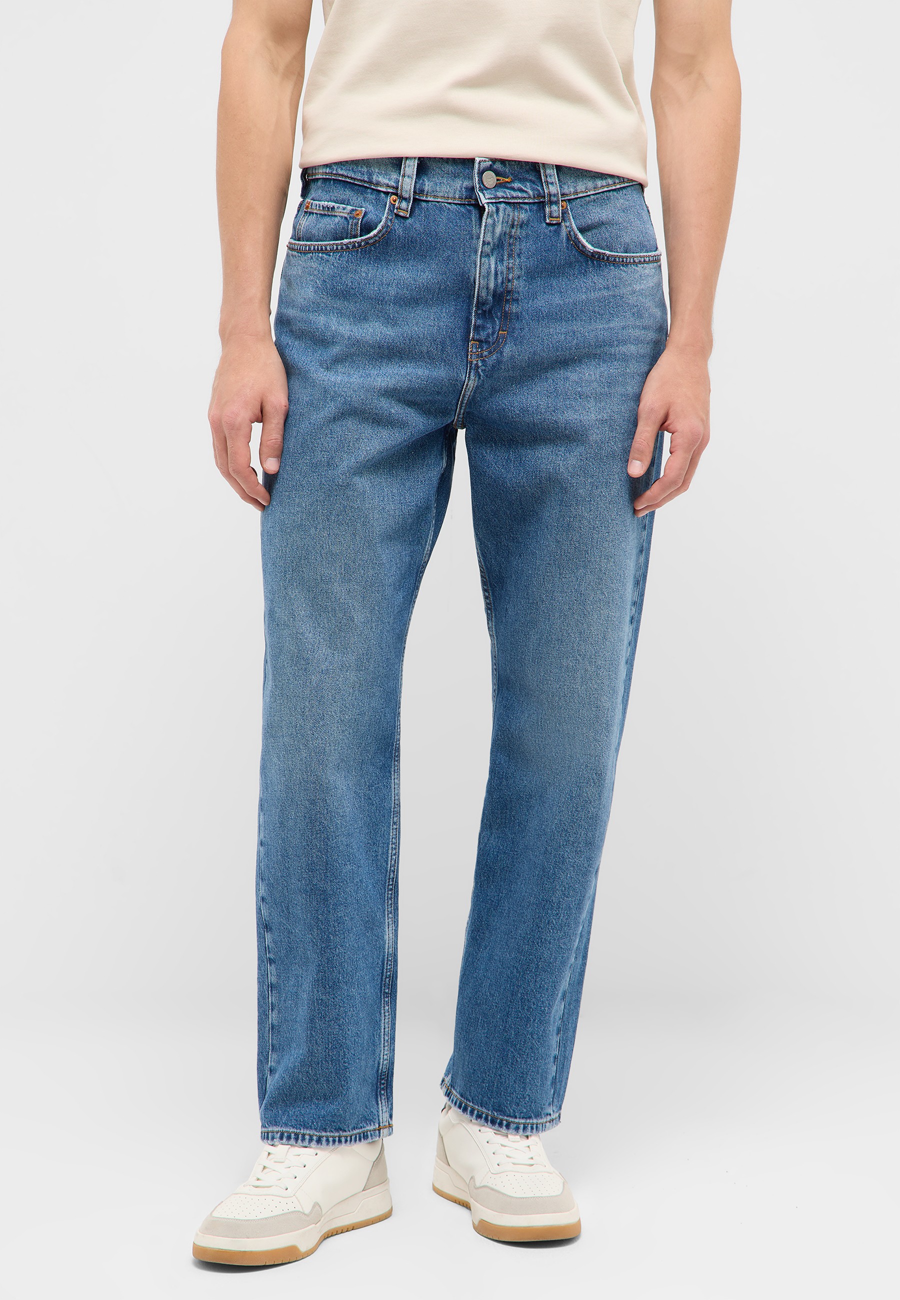 jeans, blau jeans, gerade geschnitten, mittelwaschung, Denim