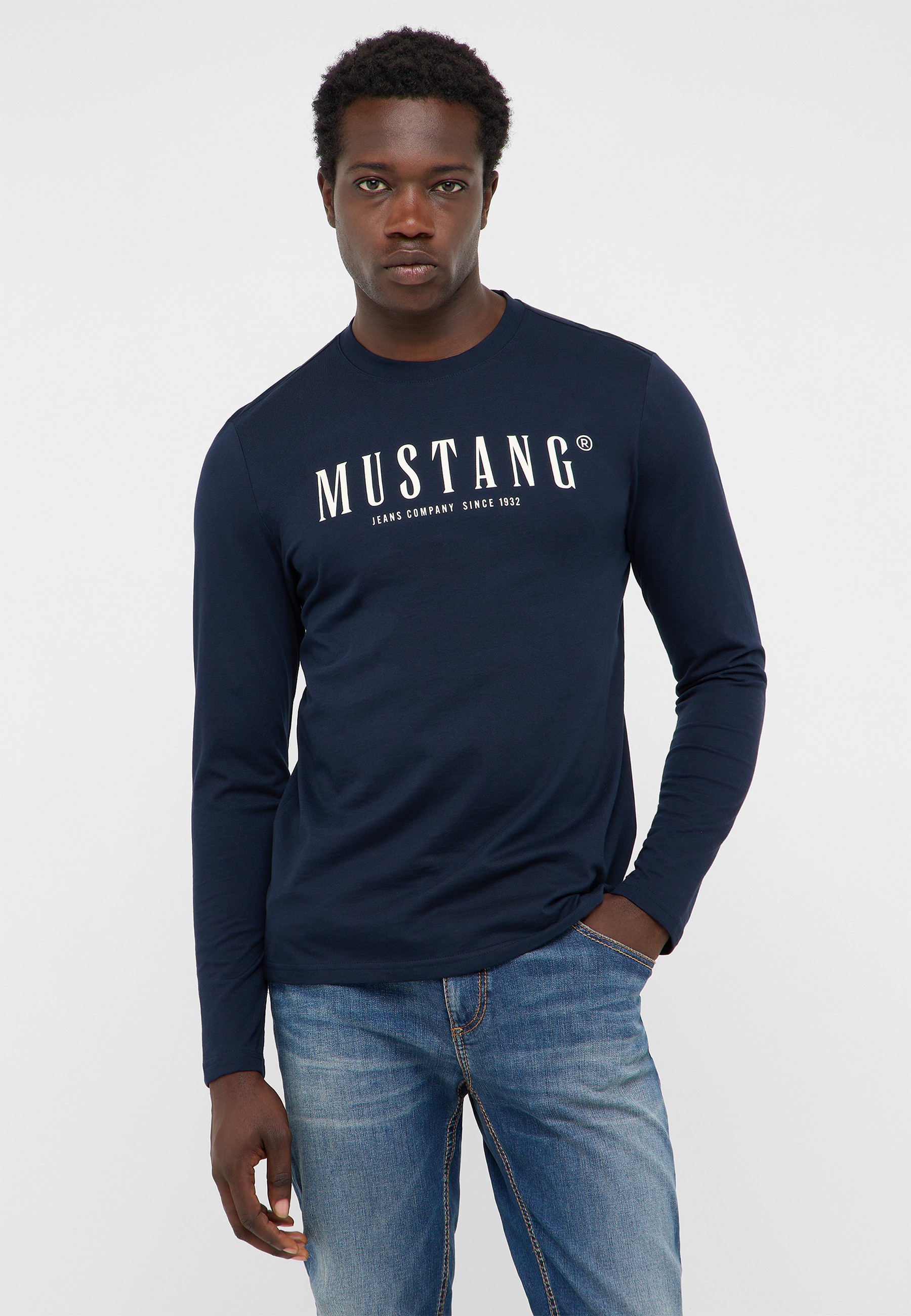 Langarmshirt, Navy, Mustang Logo, Crewneck, uni