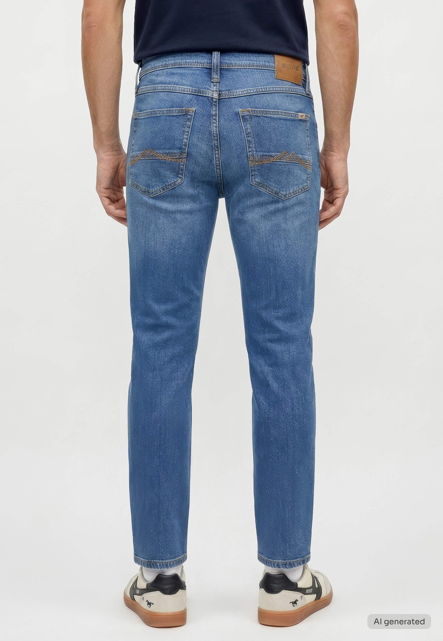 mit geradem Bein und mittlerer Leibhöhe
