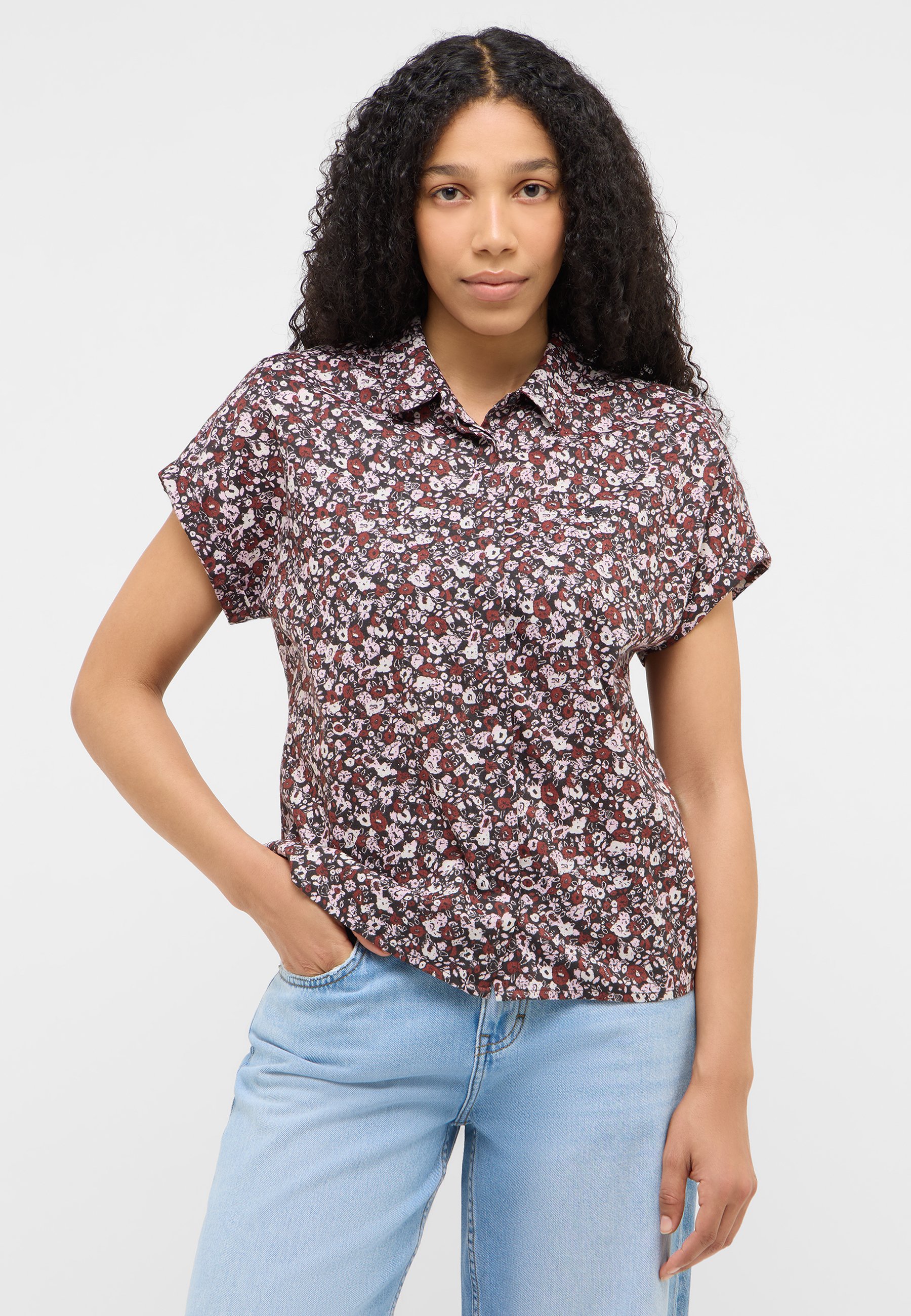 Bluse, Kurzarm, Hemdbluse, Blumenkprint, Muster