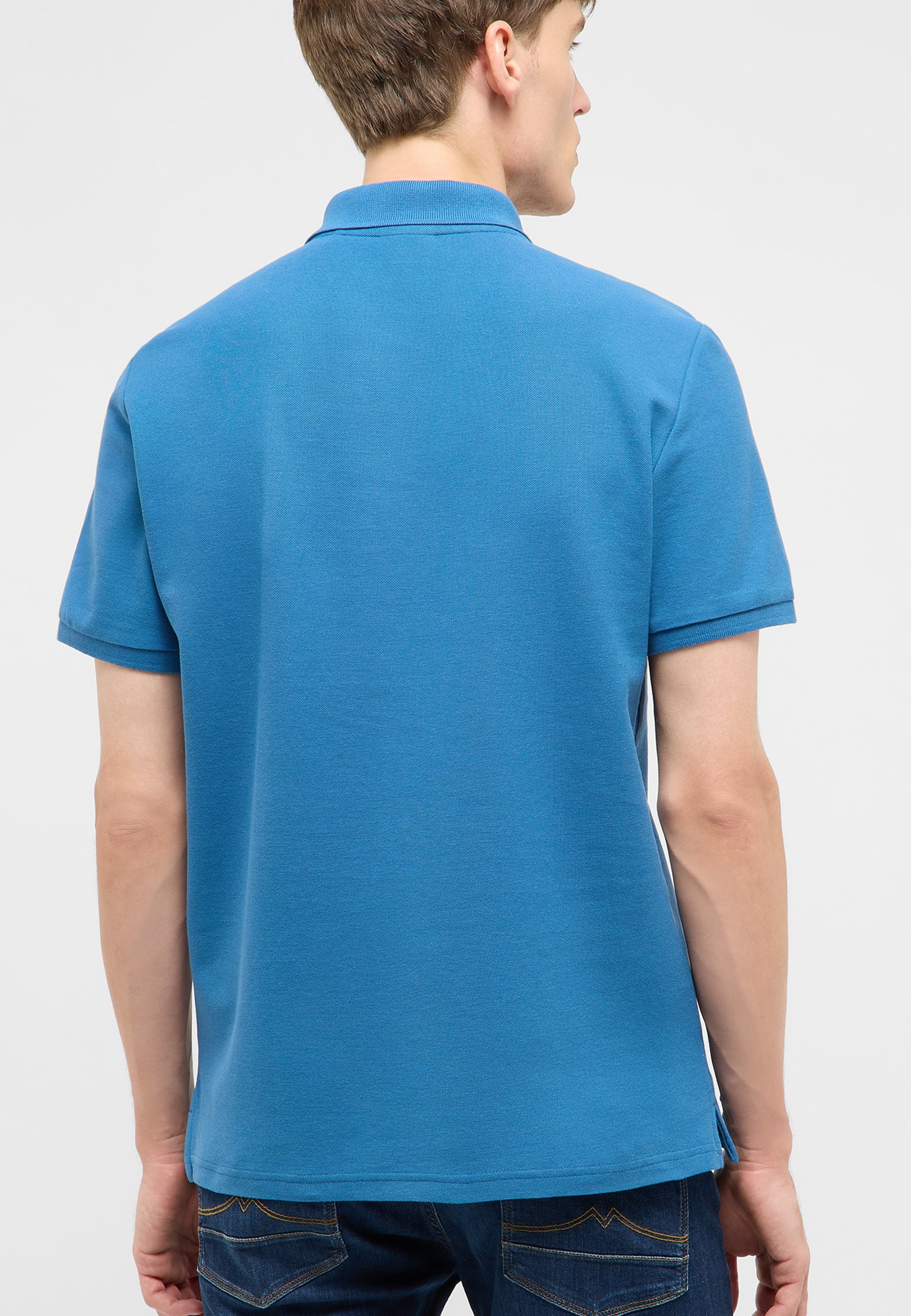 Polohemd, kurzärmelig, blau, Baumwolle, Rückansicht