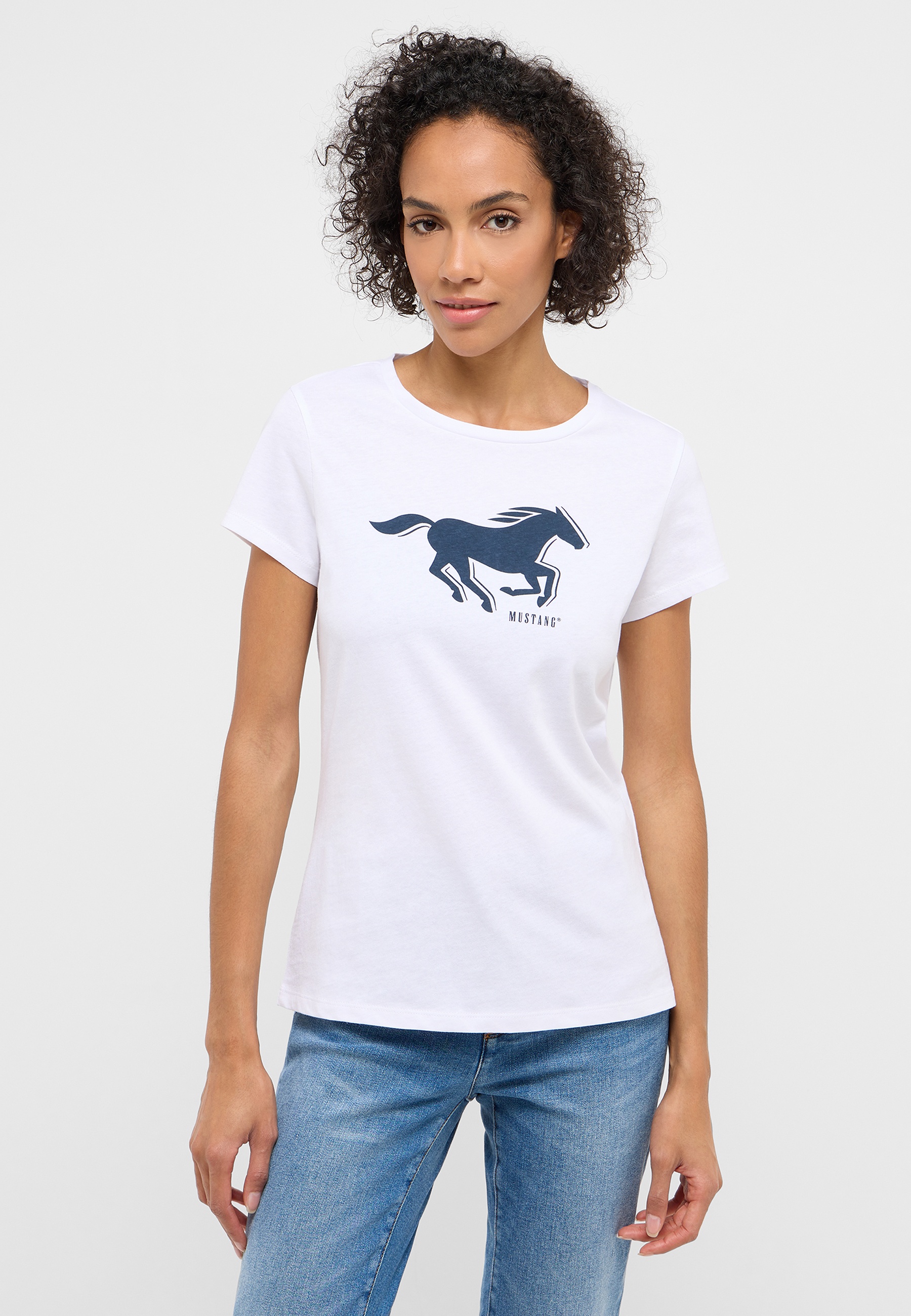 T-Shirt, Weiß, Kurzarm, Mustang, Logo