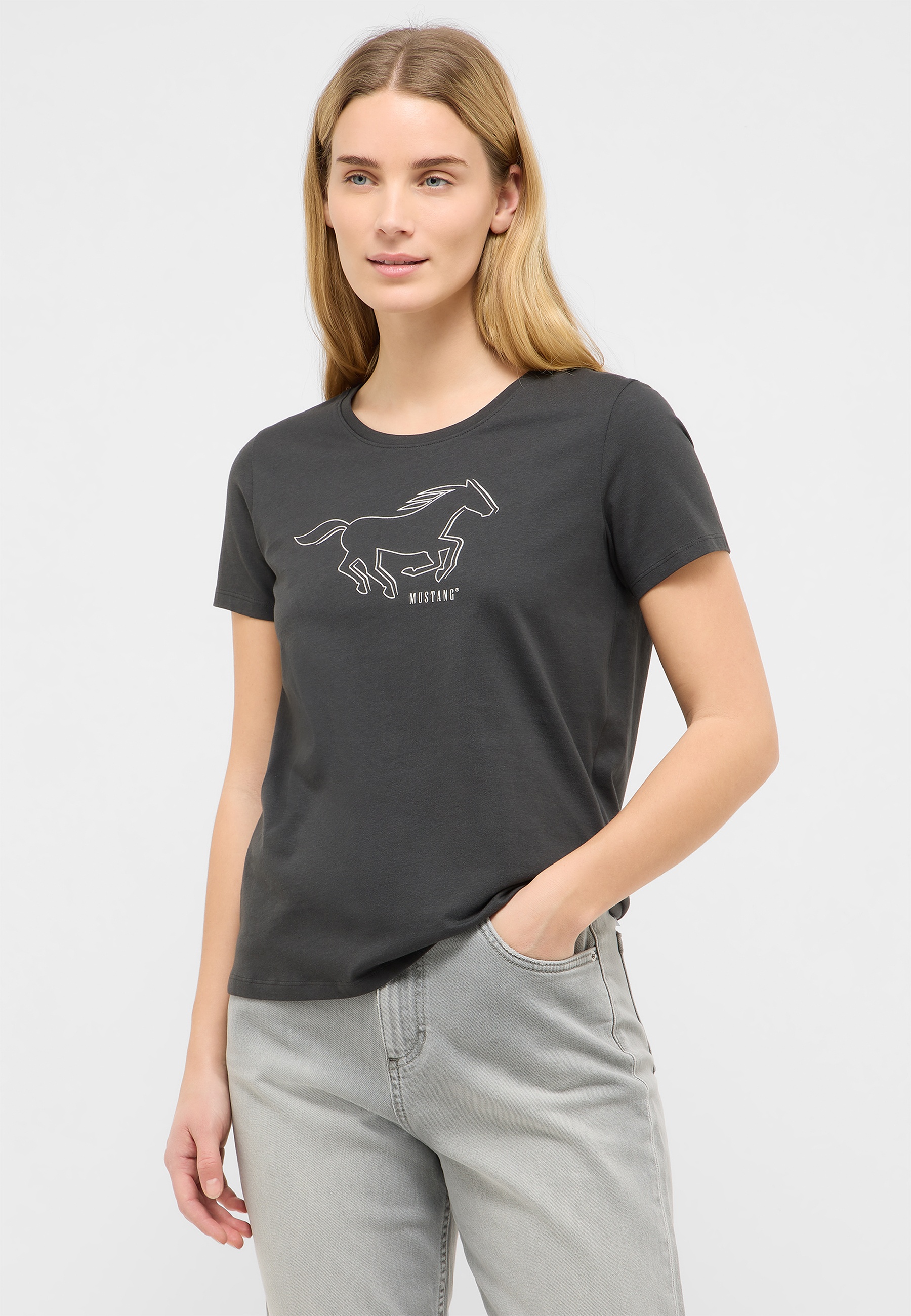 Tee, T-Shirt, Mustang-Logo, Graue Shirt, Kurzarm