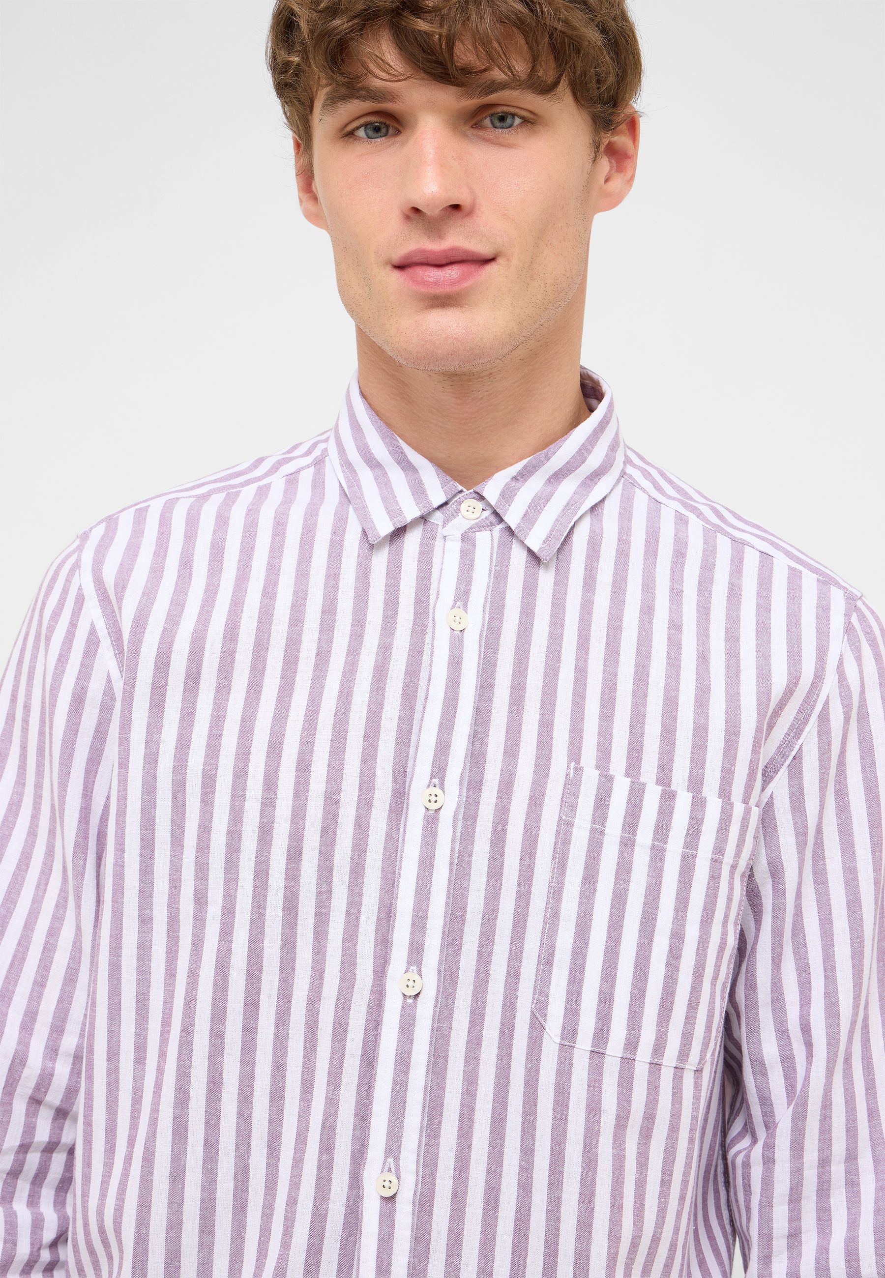 shirt, striped, linen, purple, long-sleeve