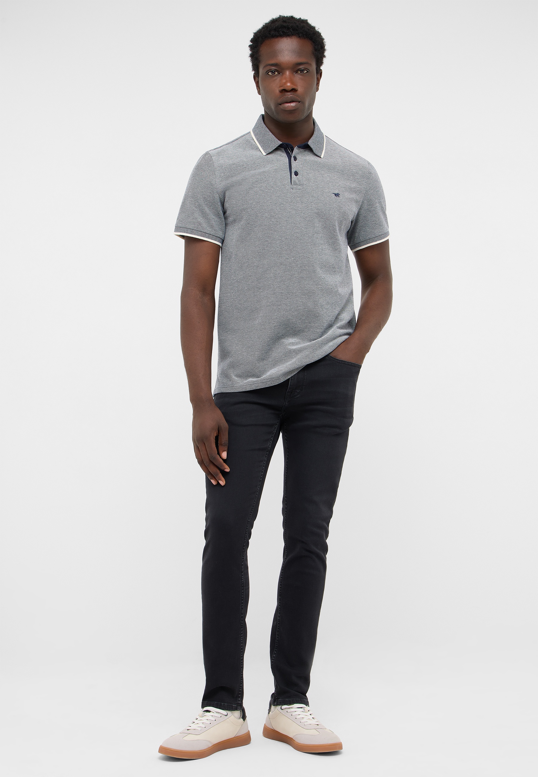 Polohemd, grau, Kurzärmelig, Polo mit Kragen, Stonewashed?