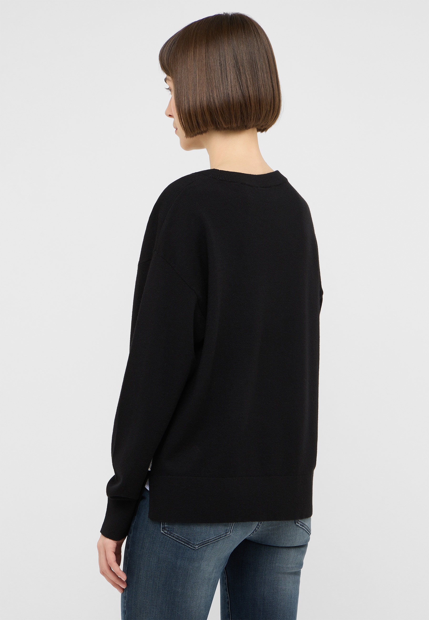 blackes Sweatshirt, Langarmpullover, Rundhalsausschnitt, Knit, leichtoversized