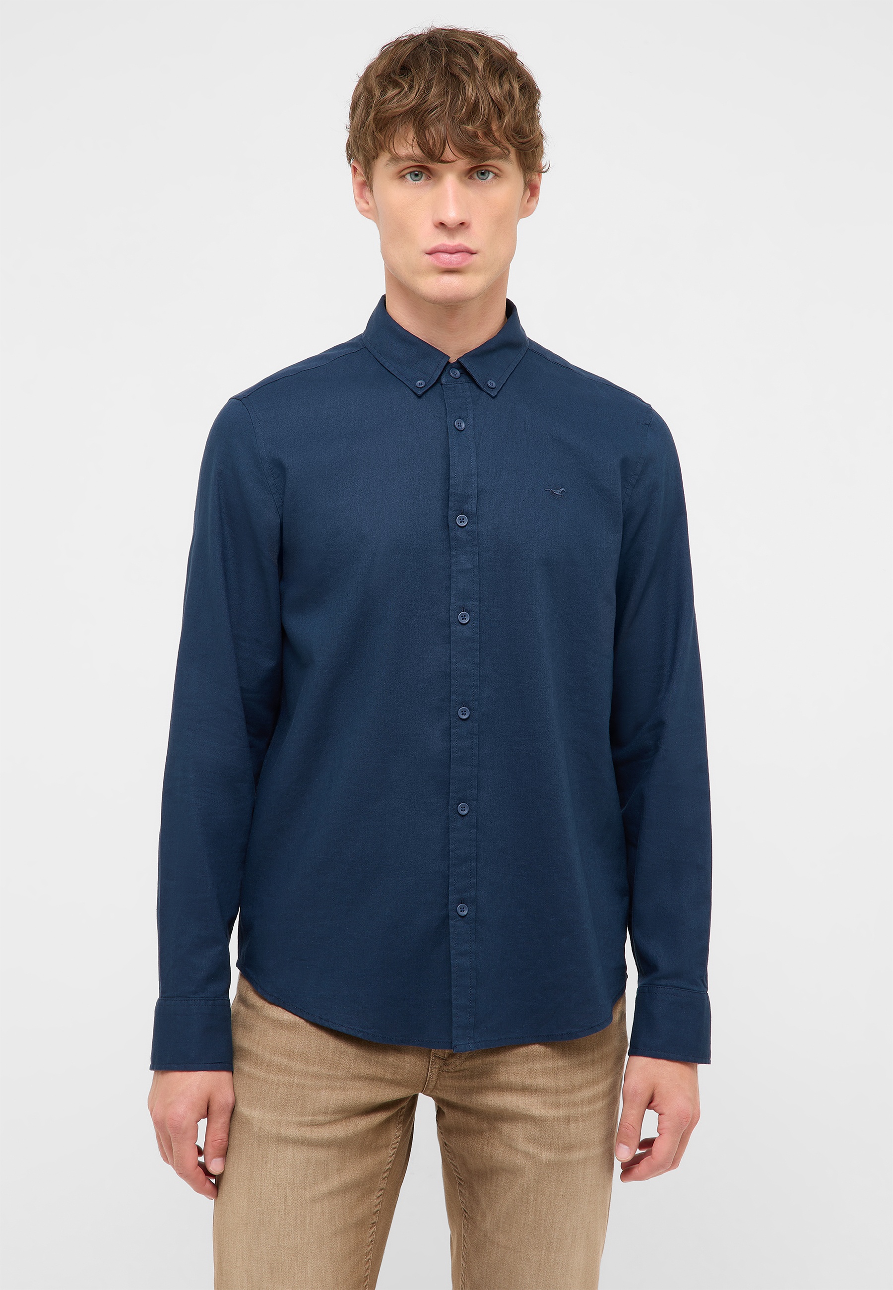 hemden, langarm, knopfleiste, uni, navy