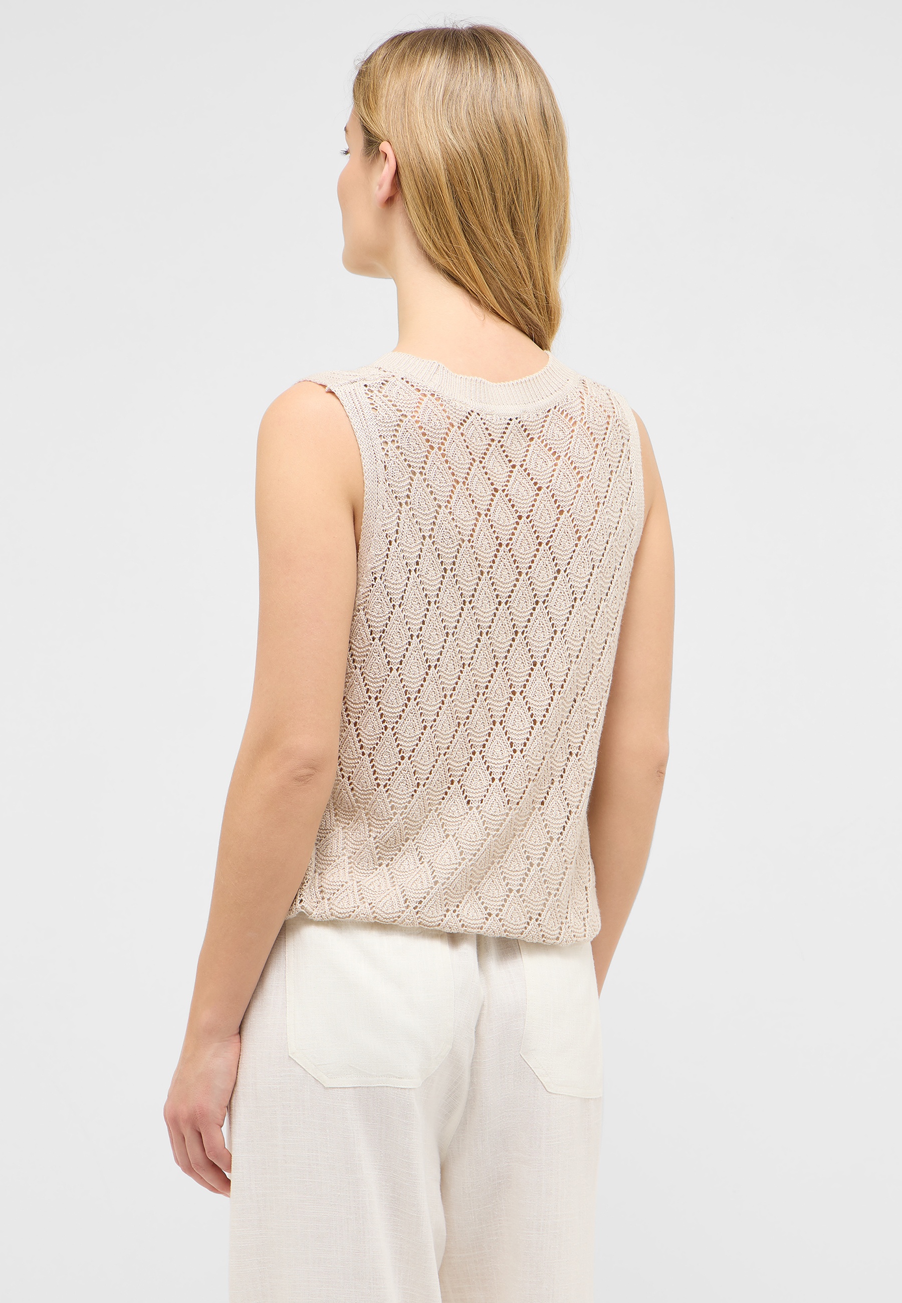 Spitze,  Tanktop,  Ärmelloser,  Lochstrickmuster,  Beige