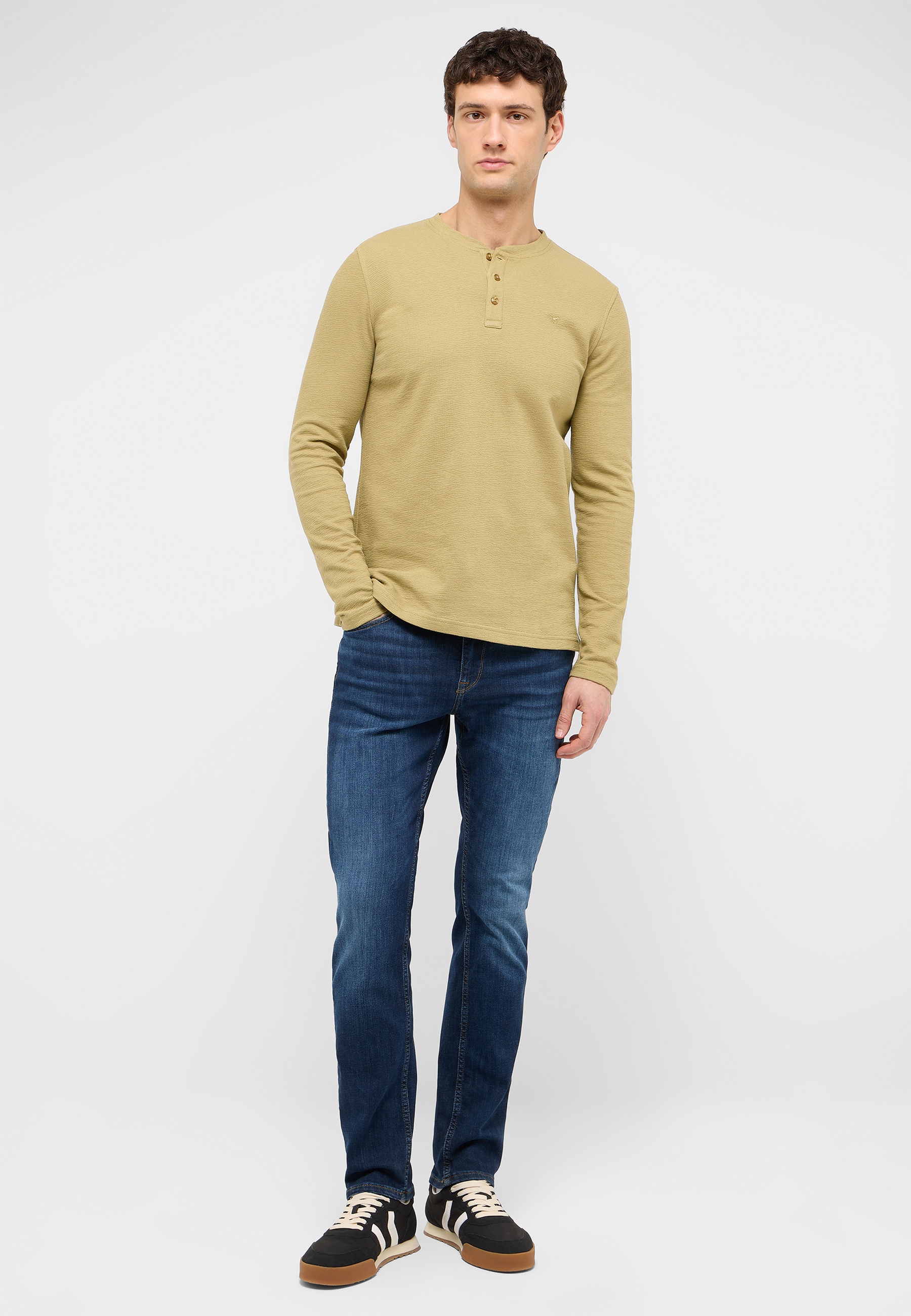 Henley, Longsleeve, Beige, Knit, Casual