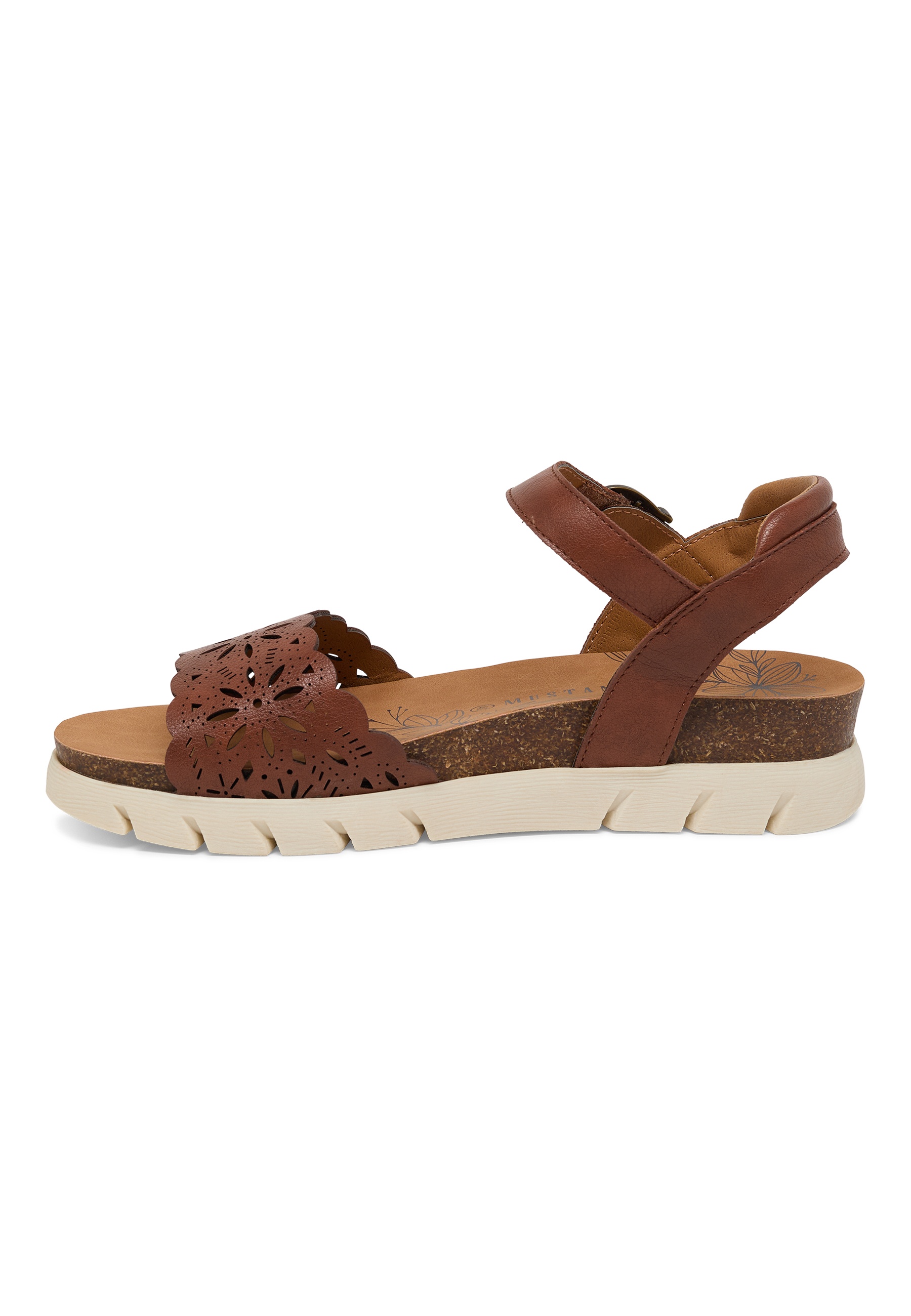Sandal, Braun, Gepolsterte Sohle, Ledersohle, Blumenmuster