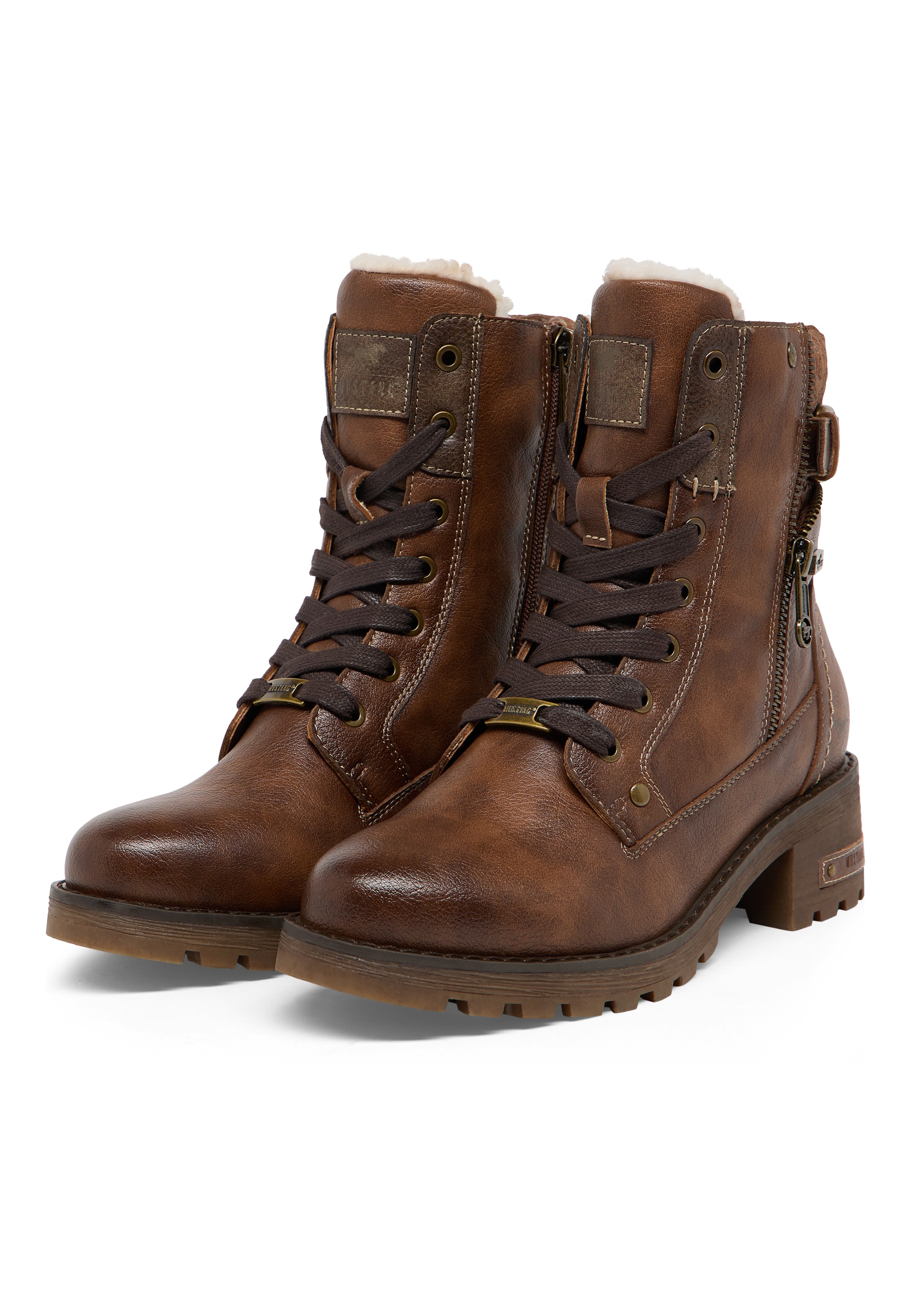 Stiefel, Leder, Braun, Schnürstiefel, Taschenreißverschluss