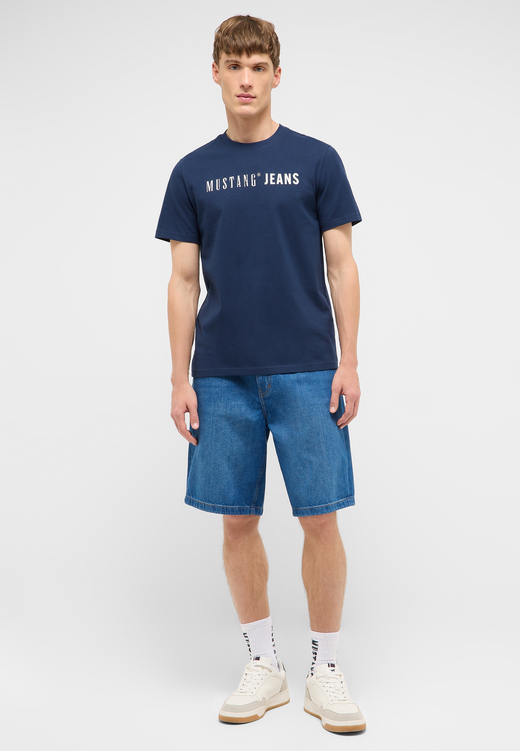 T-Shirt, Rundhals, Kurzarm, Navy, Mustang Jeans Logo