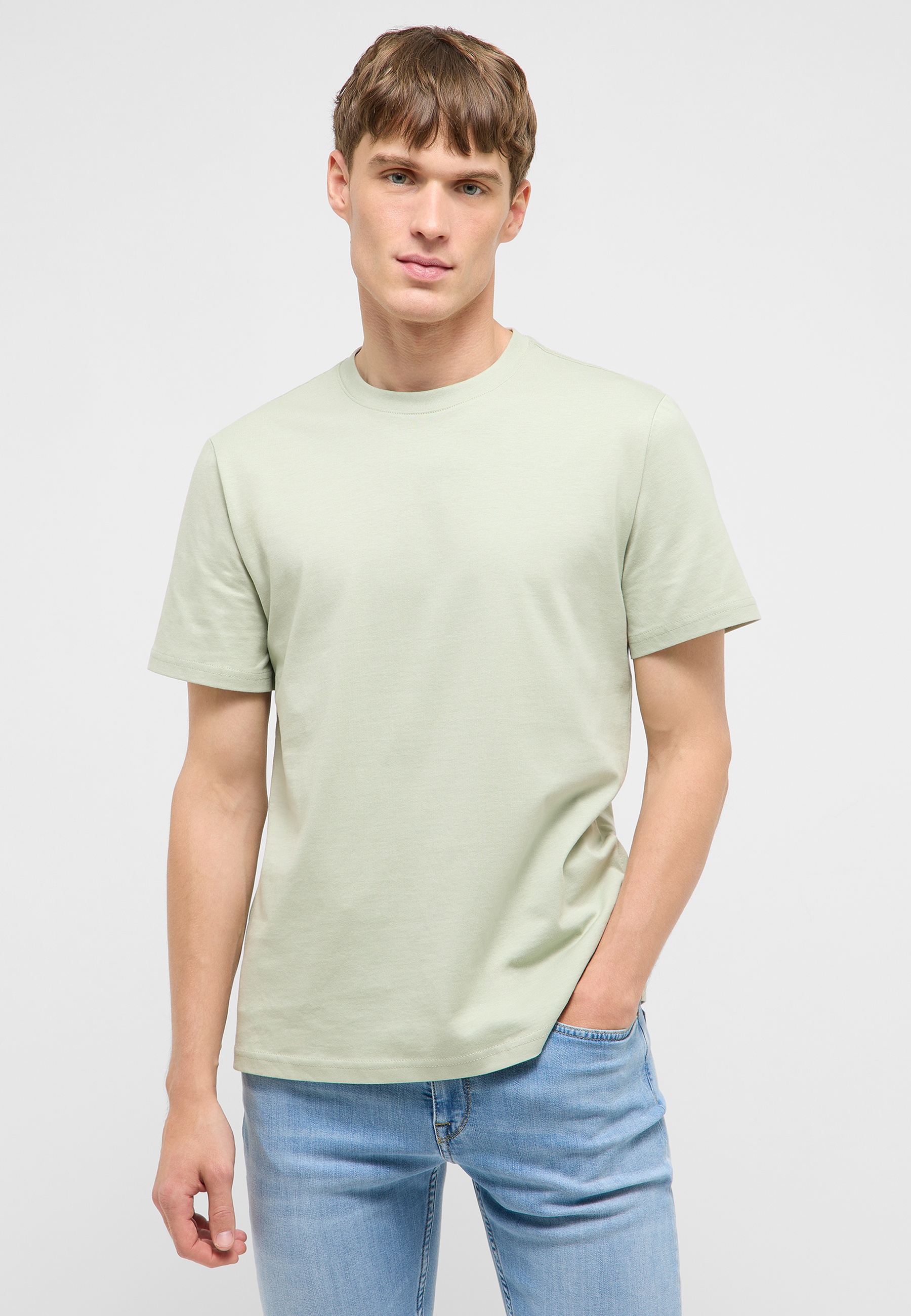 T-Shirt, Rundhals, Kurzarm, hellgrün, Baumwollmischung