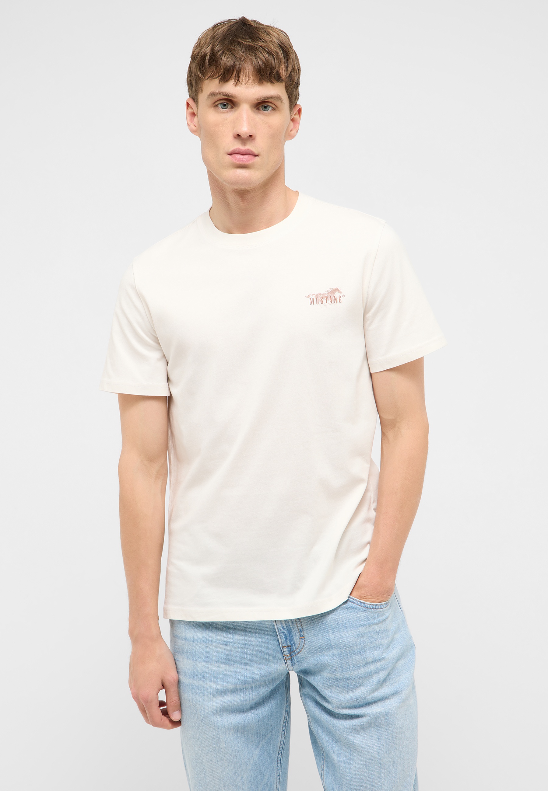 T-Shirt, Rundhals, Kurzarm, Beige, Kleines Logo