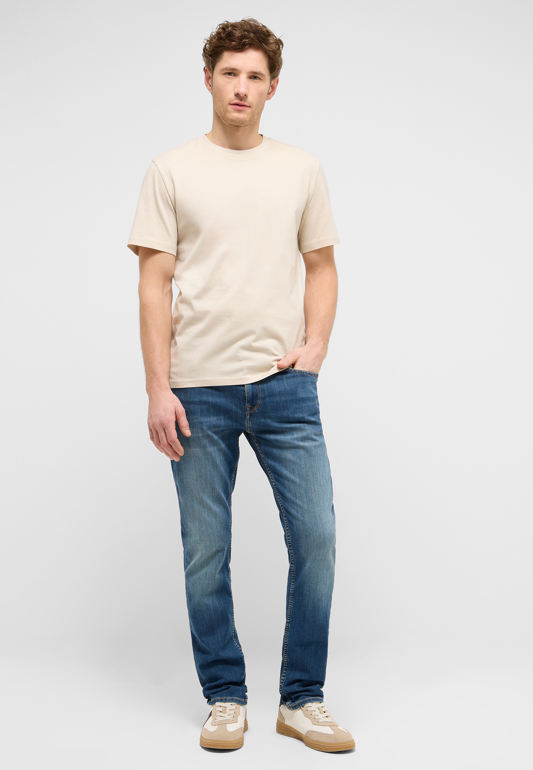 T-Shirt, Beige, Kurzarm, Rundhals, Plain