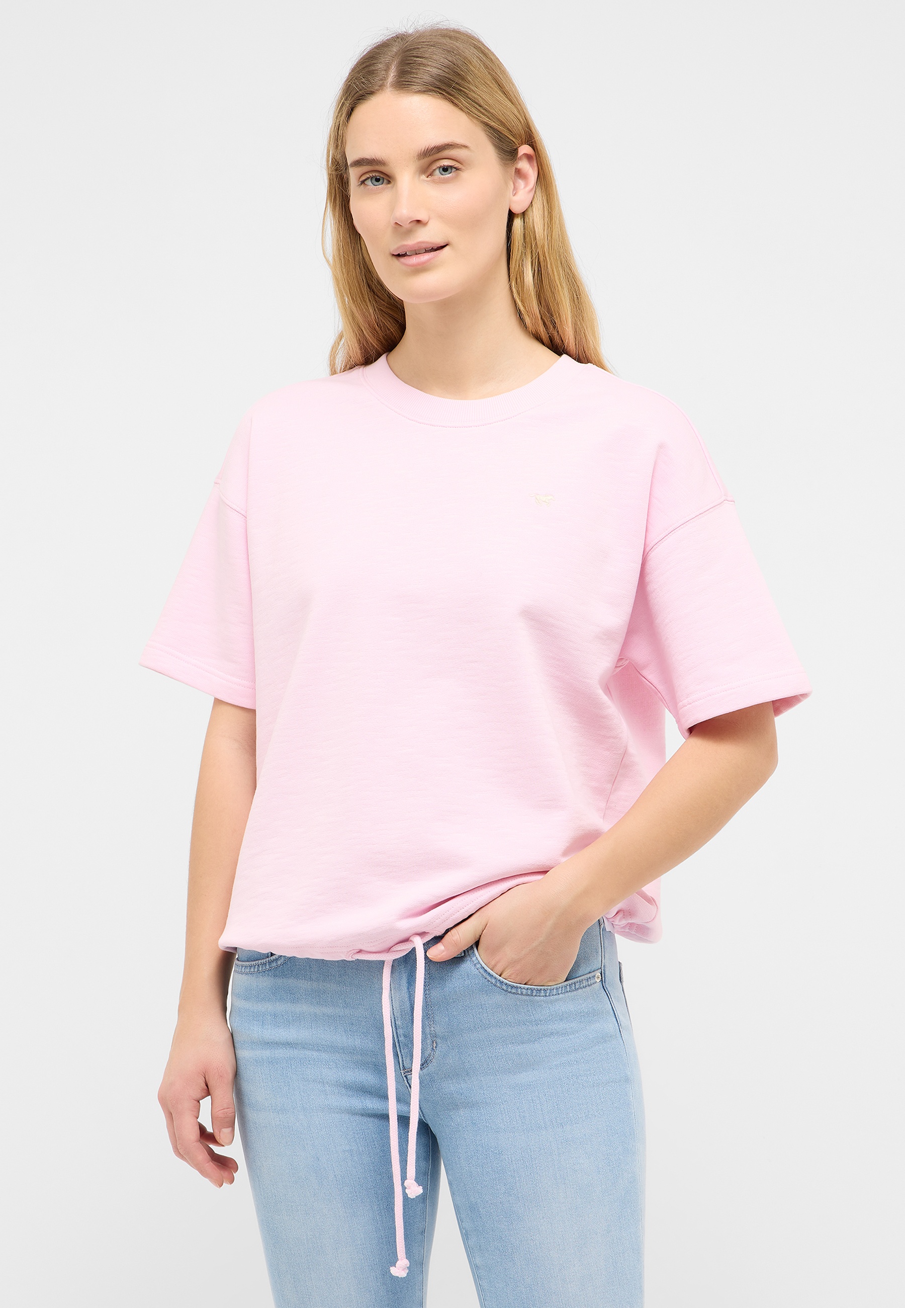 T-Shirt, Rundhals, Kurzarm, Rosa, Zierkordel