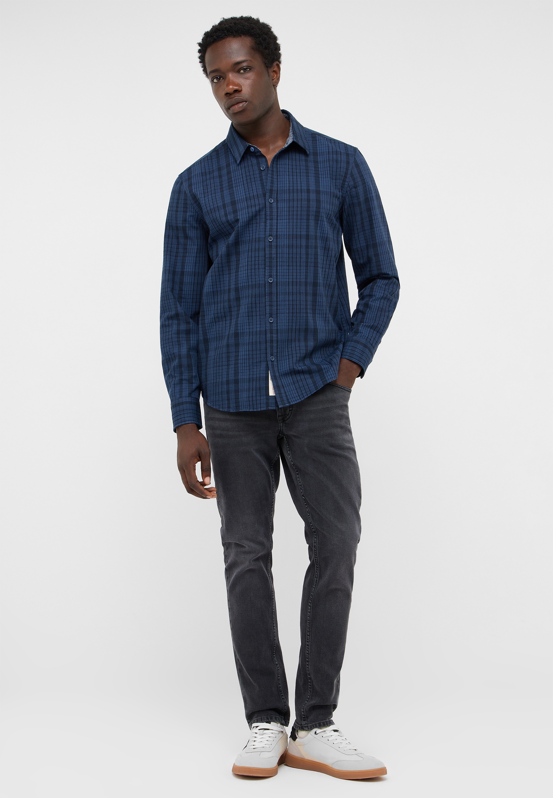 shirt, plaid, long-sleeve, blue, casual