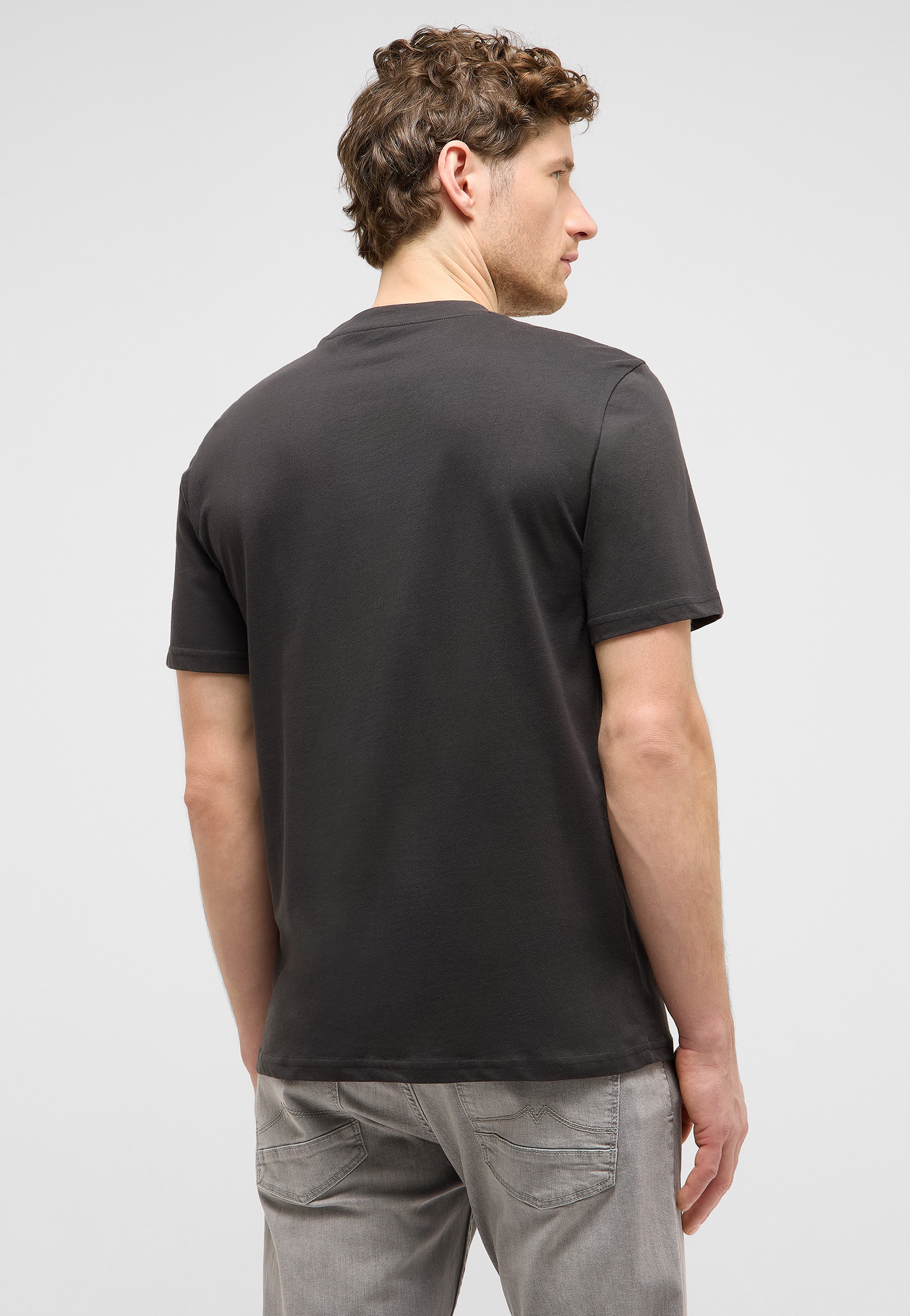 T-Shirt, Kurzarm, Grau, Rundhals, Baumwolle