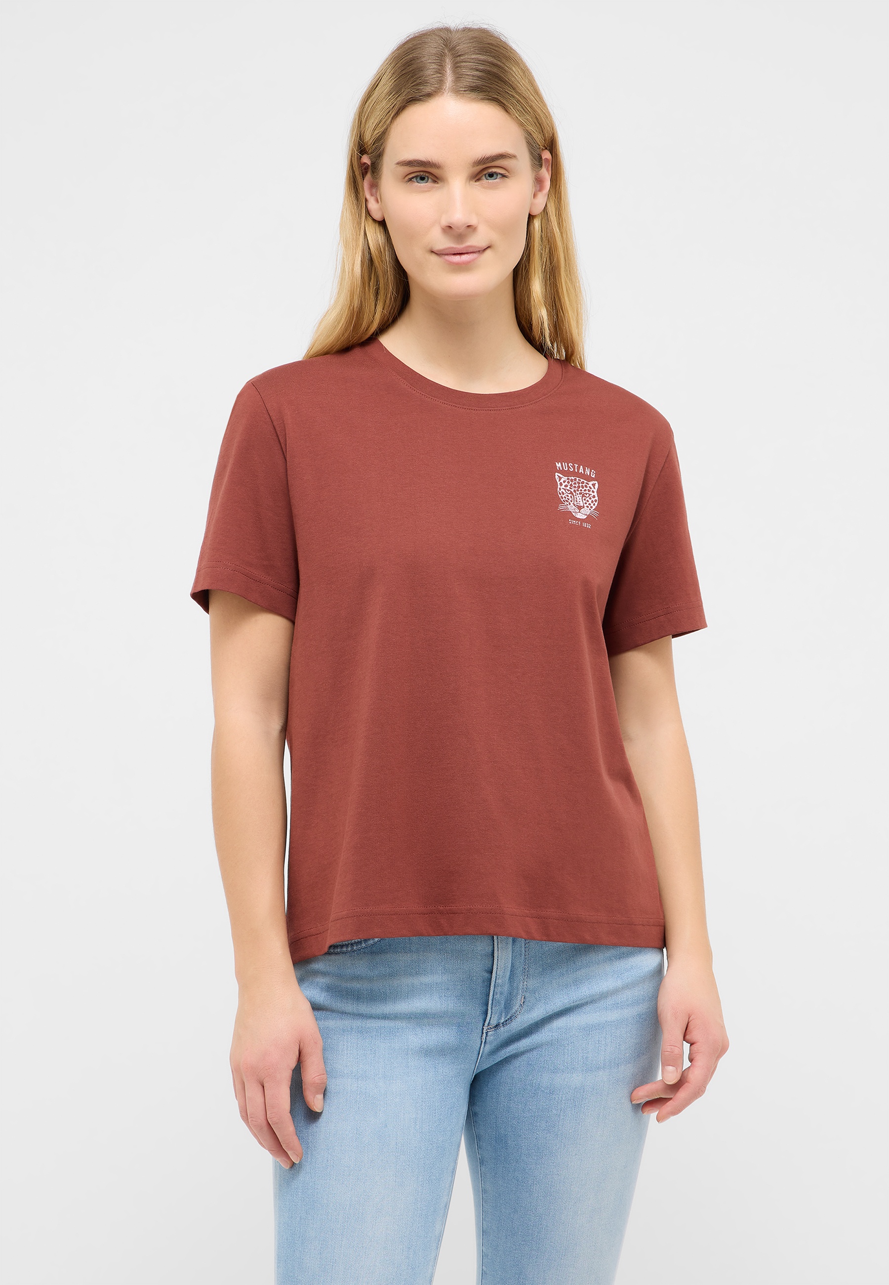 Tee, T-Shirt, Rustrot, Kurzarm, Logo-Print