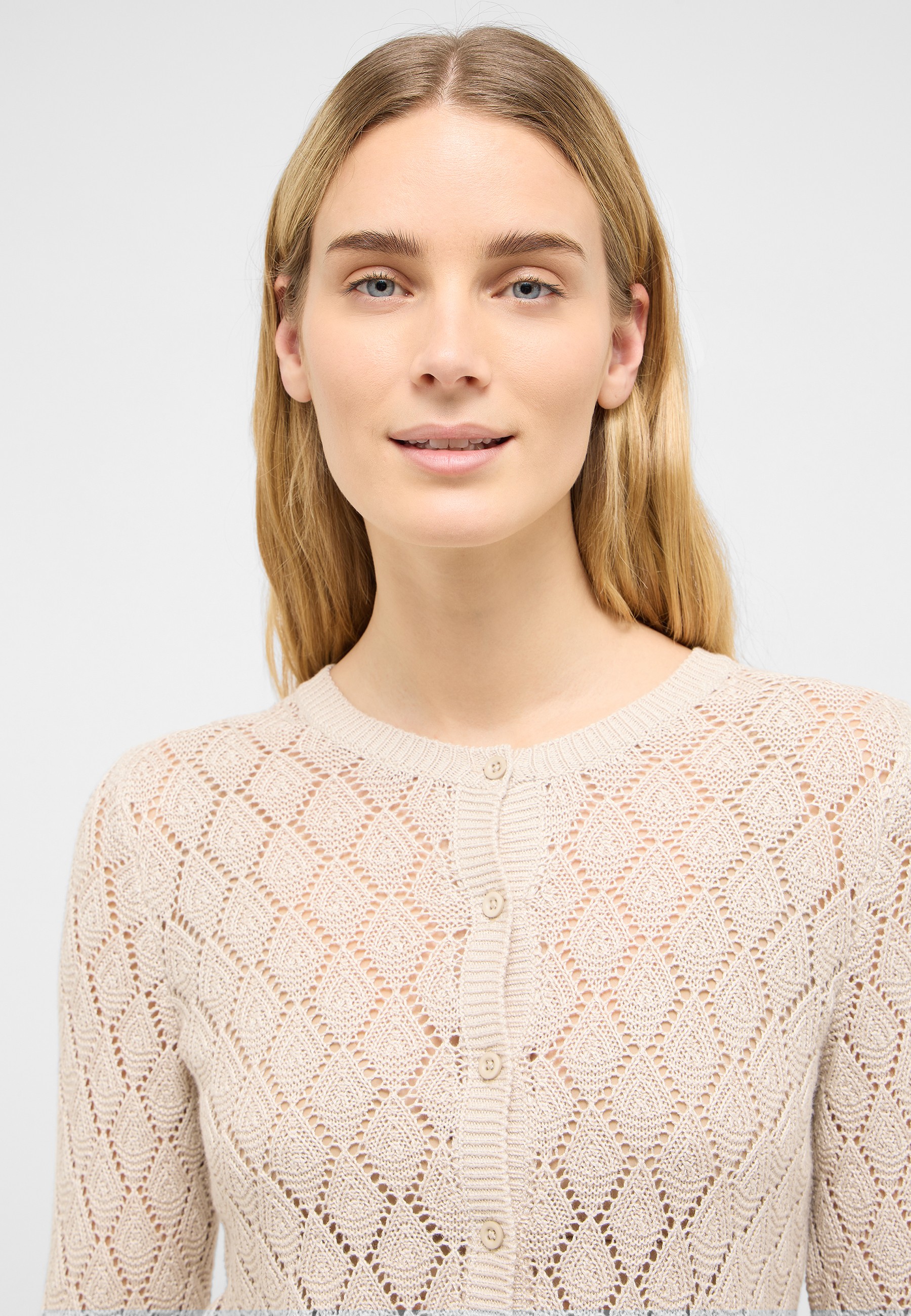 Pullover, Spitze, Strickware, Beige, Rundhals