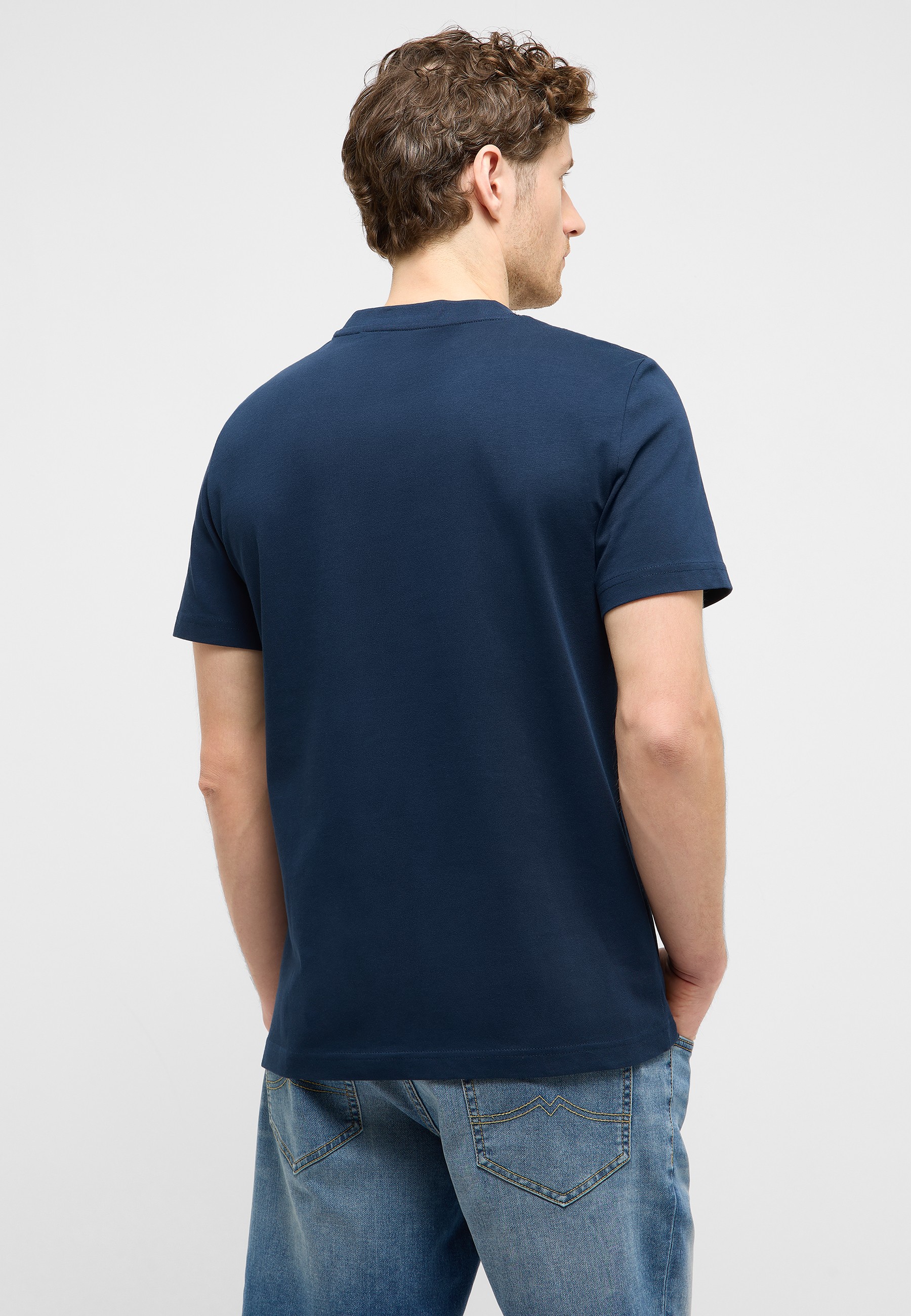 tshirt, kurzarm, marineblau, baumwolle, uni