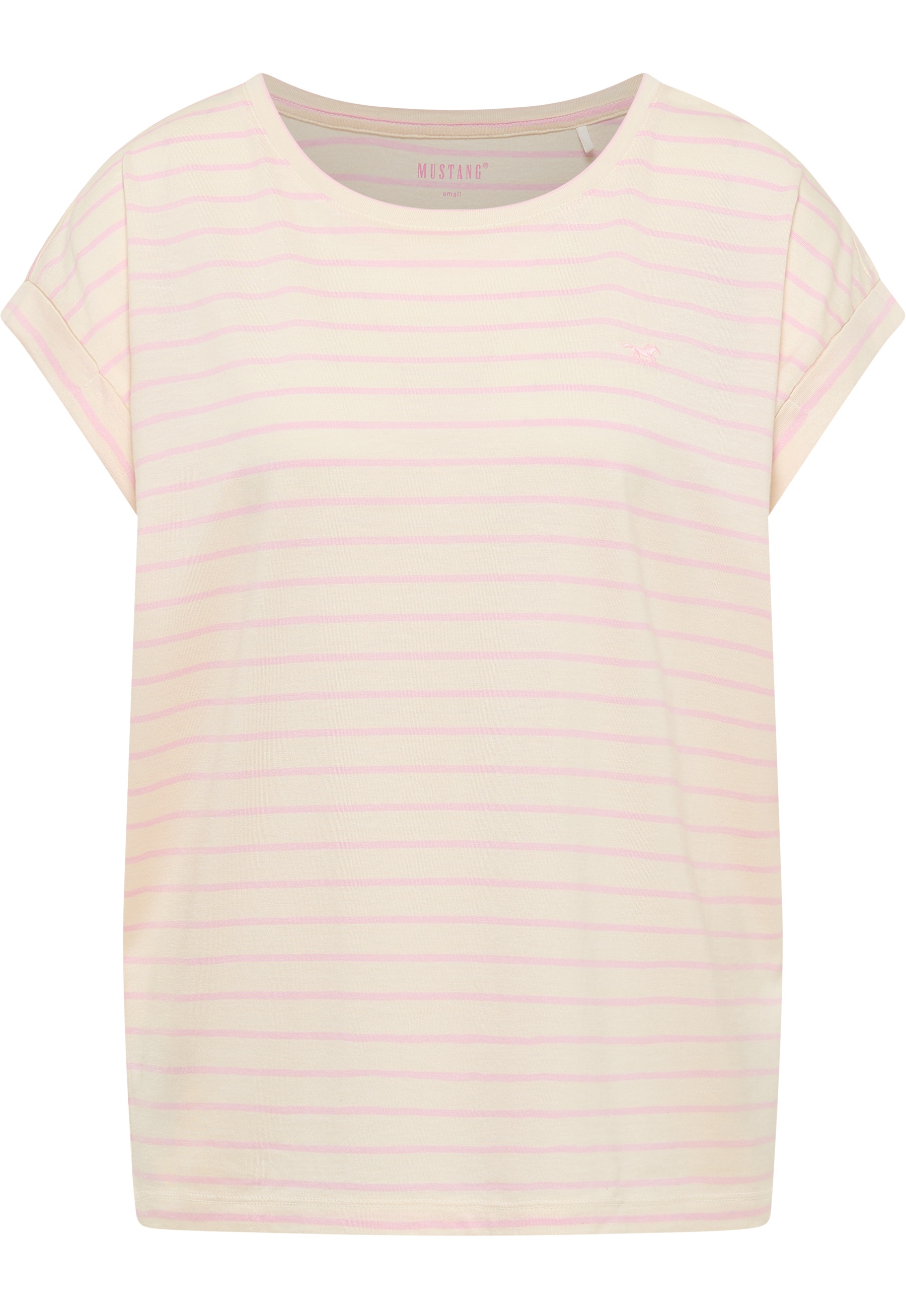 Tee, Streifen, Rundhals, Kurzarm, Weiß-pink