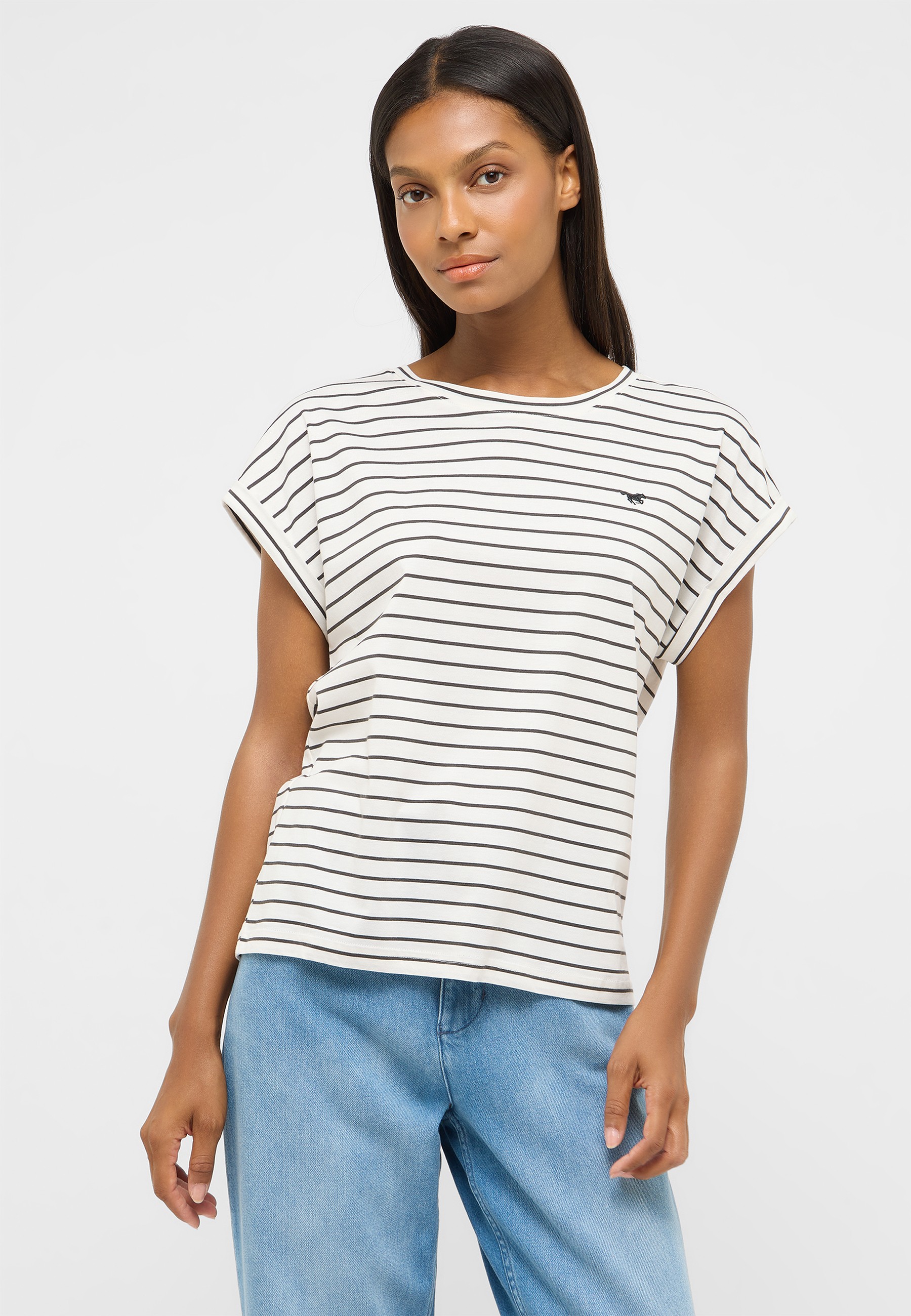 T-Shirt, Streifen, Kurzarm, Weiß, Casual