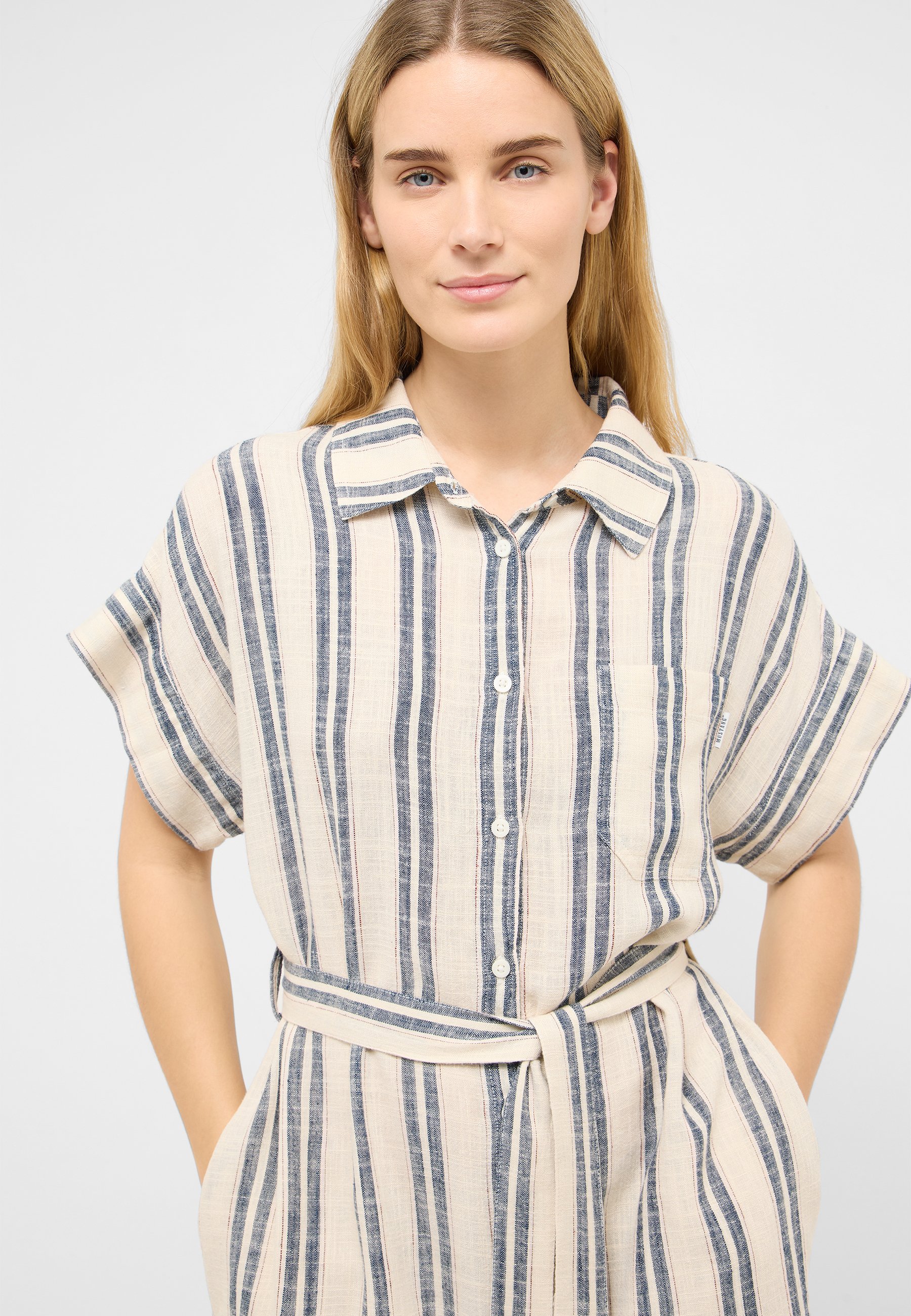 Stripe, Kurzarm, Lock-Button, Kollektion, Kittel