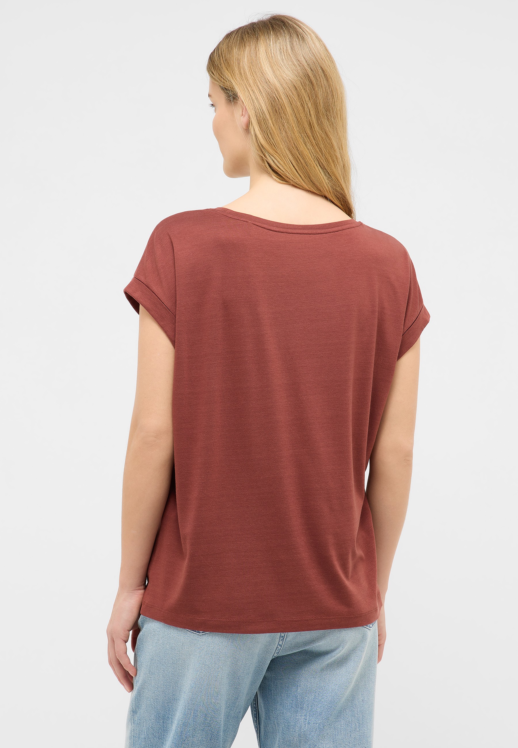 t-shirt, kurzarm, rostrot, runderhals, casualpassform