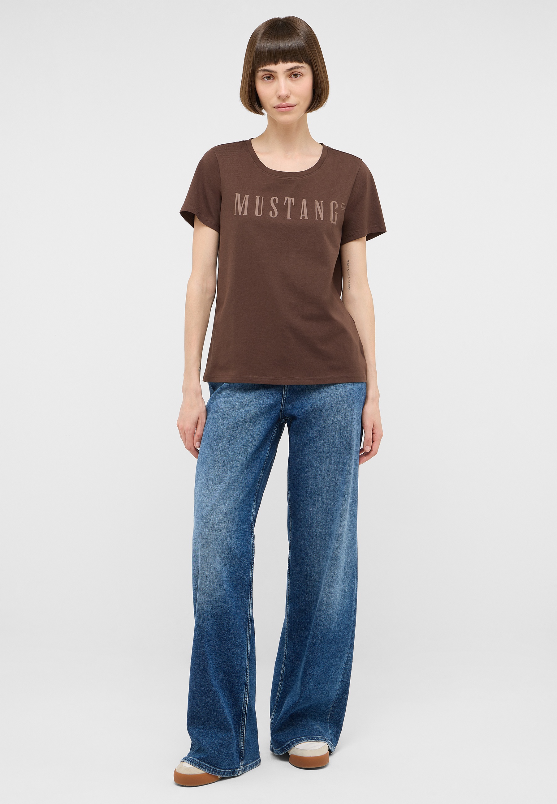 t-shirt, braun, mustang, kurzarm, Logo