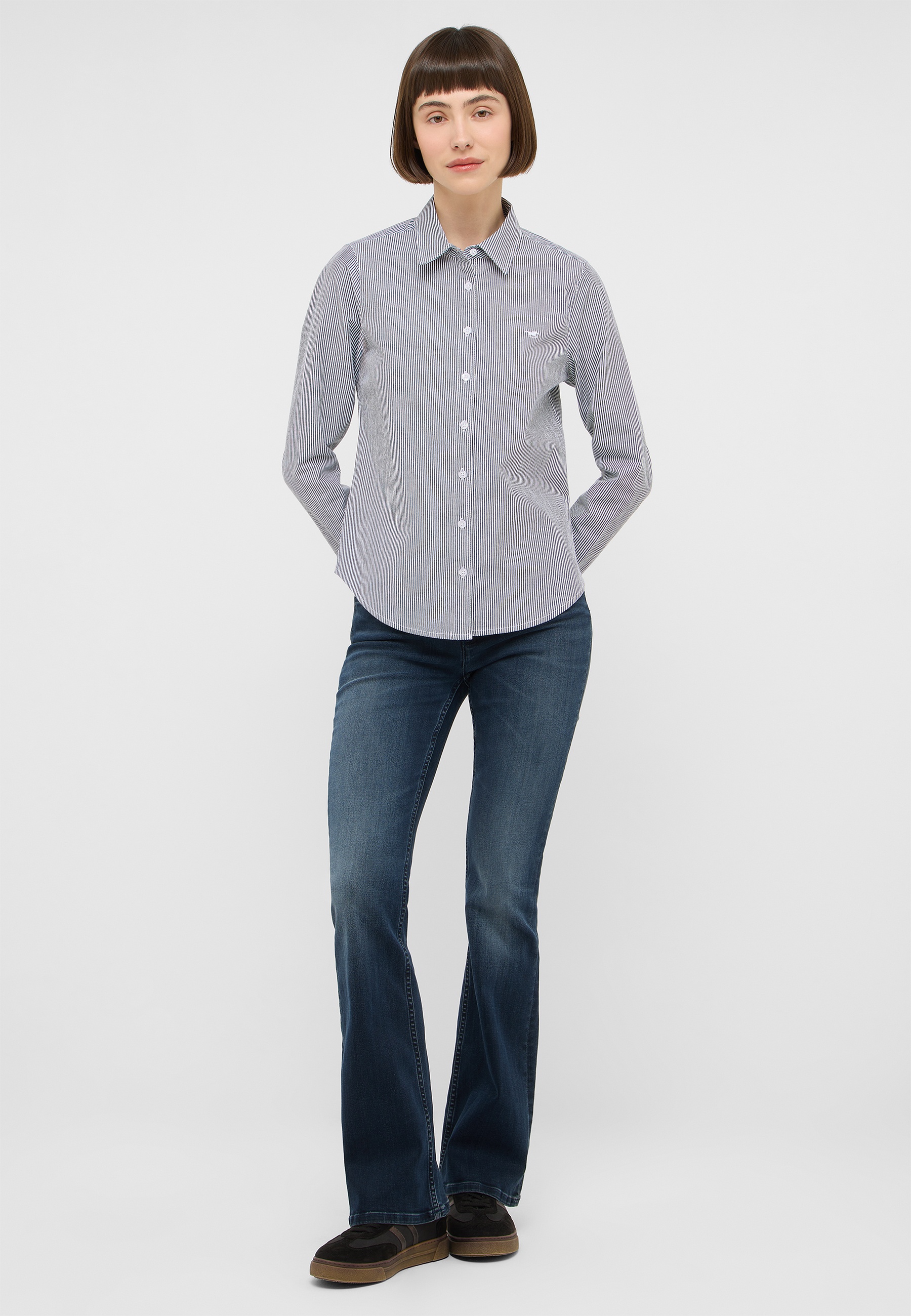 hemden, bluse, streifenmuster, reverskragen, jeans