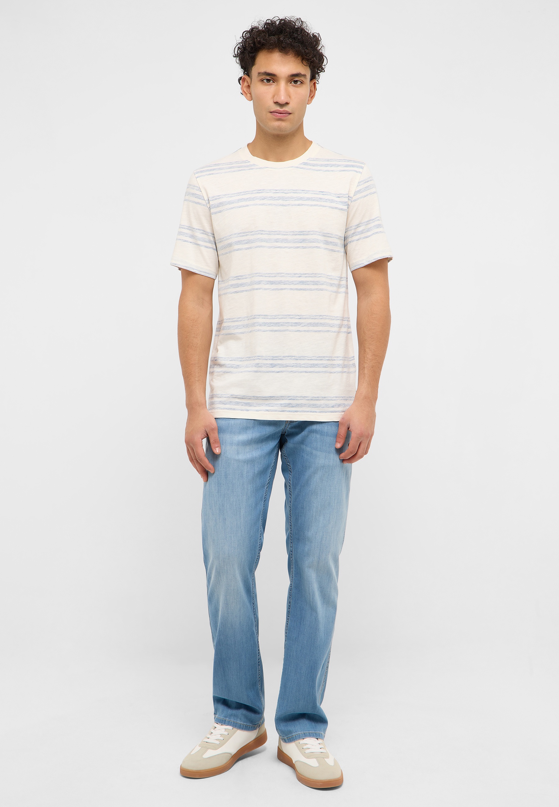 t-shirt, gestreift, kurzarmig, beige, herr(en)